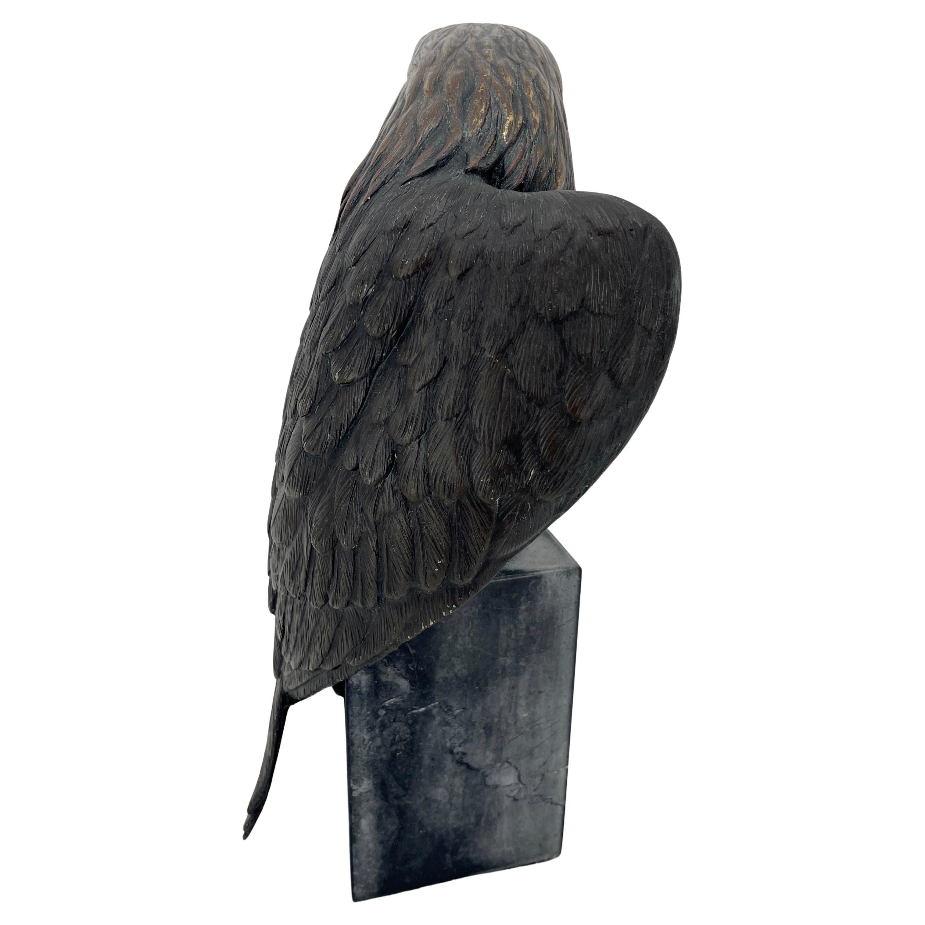Hand-Crafted Late 19th Century Patinated Bronze Eagle on Black Marble Stand For Sale