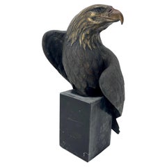 Antique Late 19th Century Patinated Bronze Eagle on Black Marble Stand