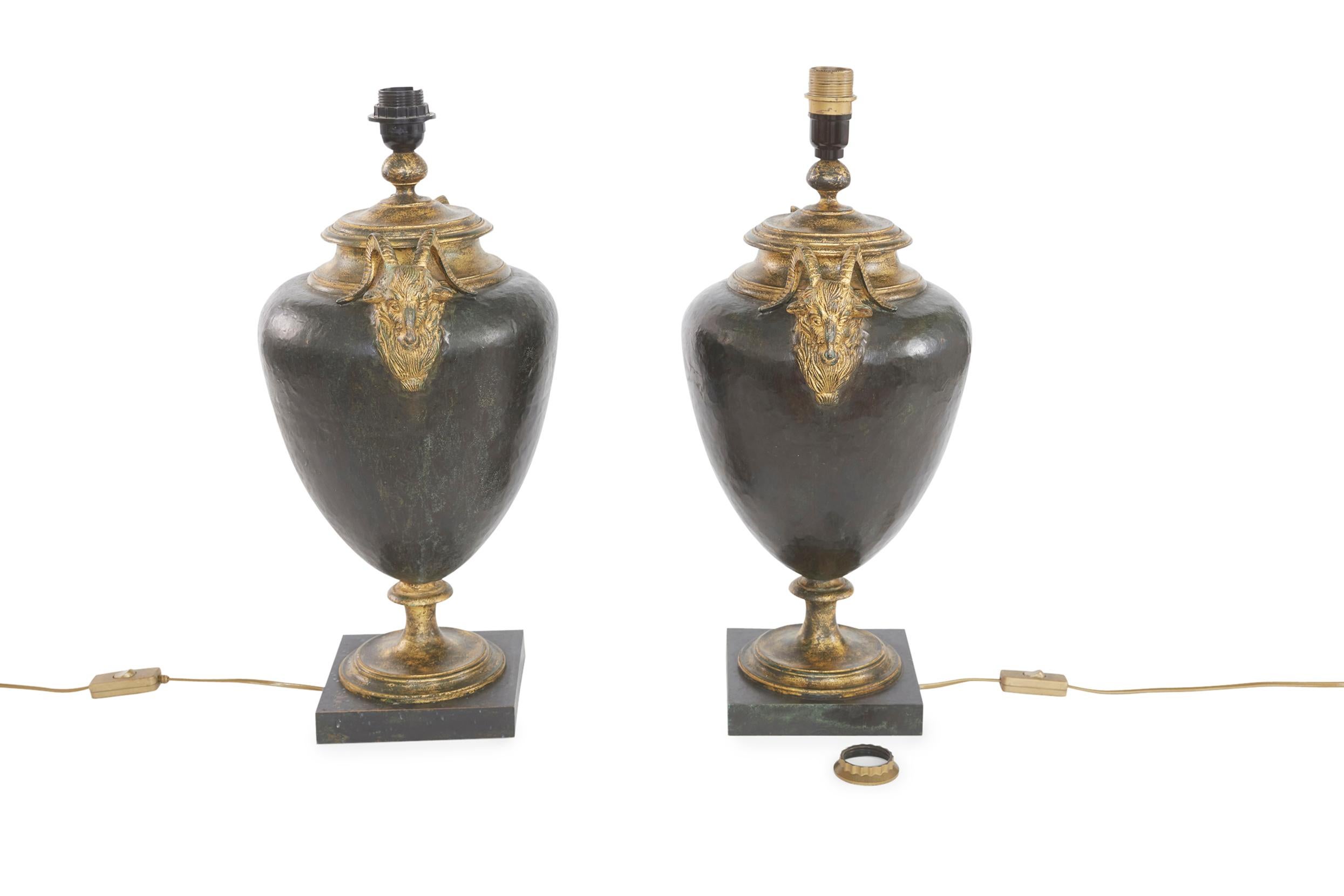 European Late 19th Century Patinated / Gilt Metal Pair Lamp