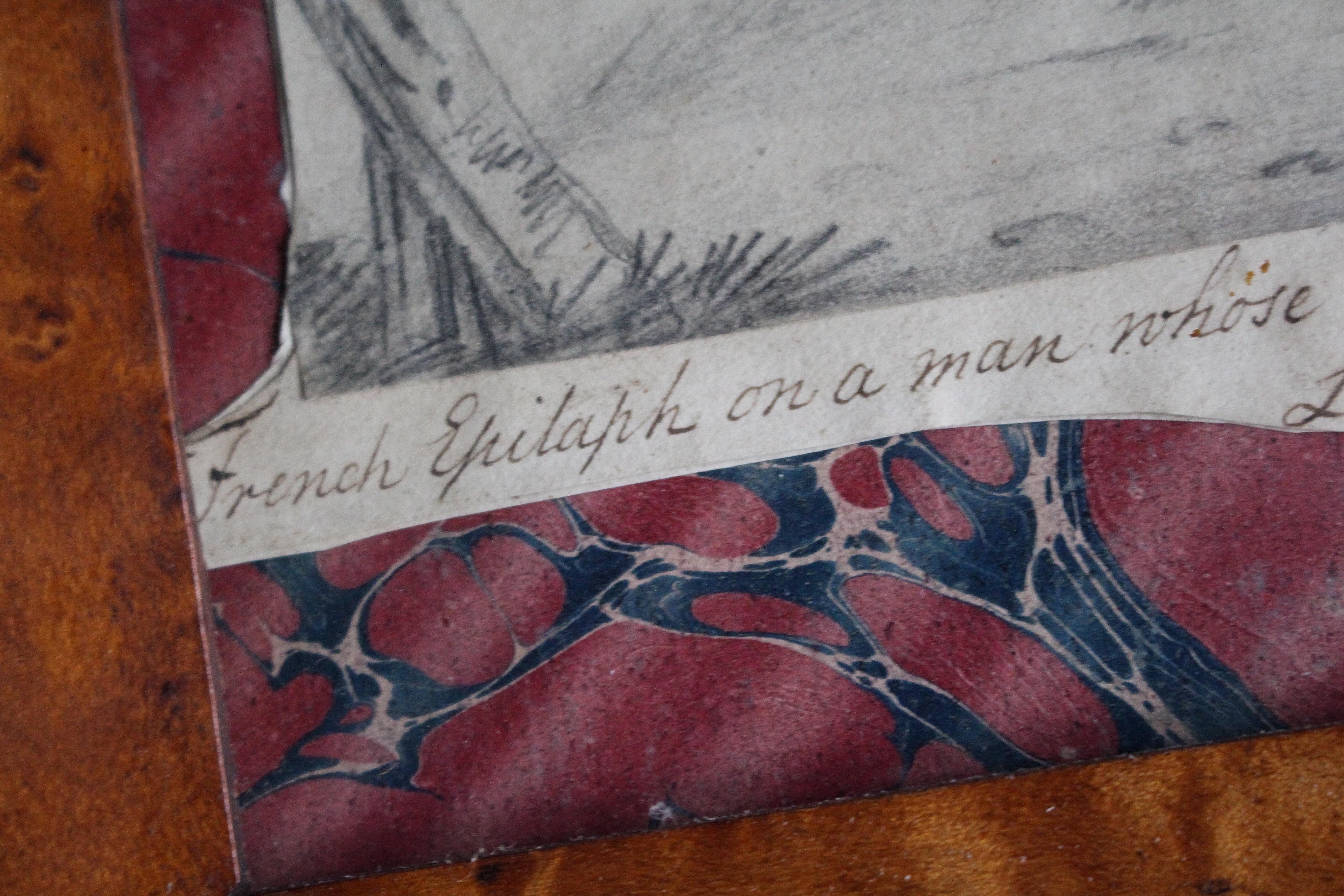 Late 19th Century Pencil Sketch Epitaph Man Who Ate Too Much Fish Curio Macabre en Bueno estado para la venta en Lowestoft, GB