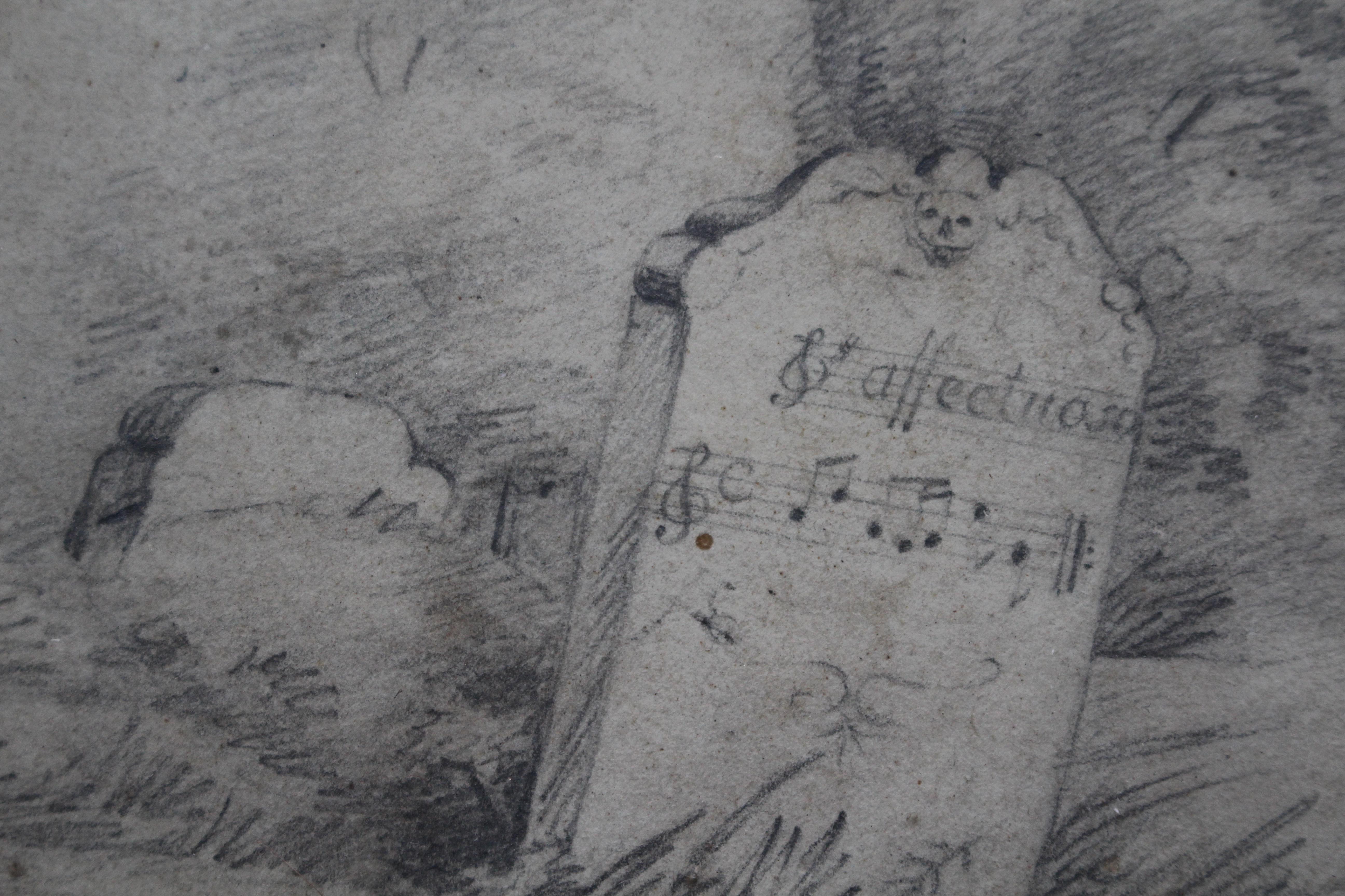 Late 19th Century Pencil Sketch Epitaph Man Who Ate Too Much Fish Curio Macabre en venta 1