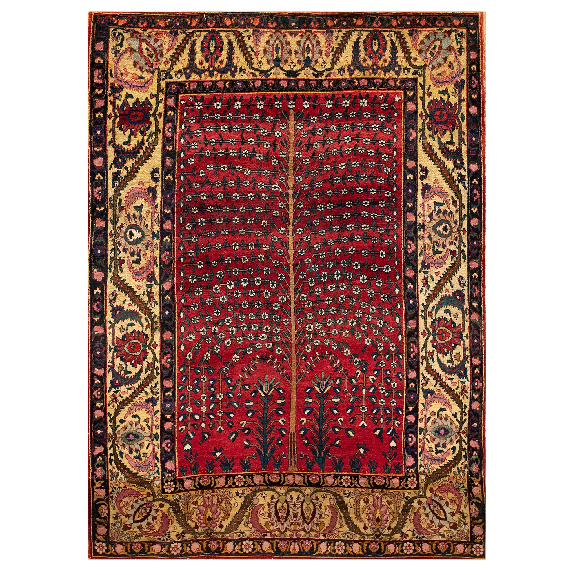 Tappeto Bakhtiari Tree of Life persiano della fine del XIX secolo (4'7" x 6'2"-140 x 188)