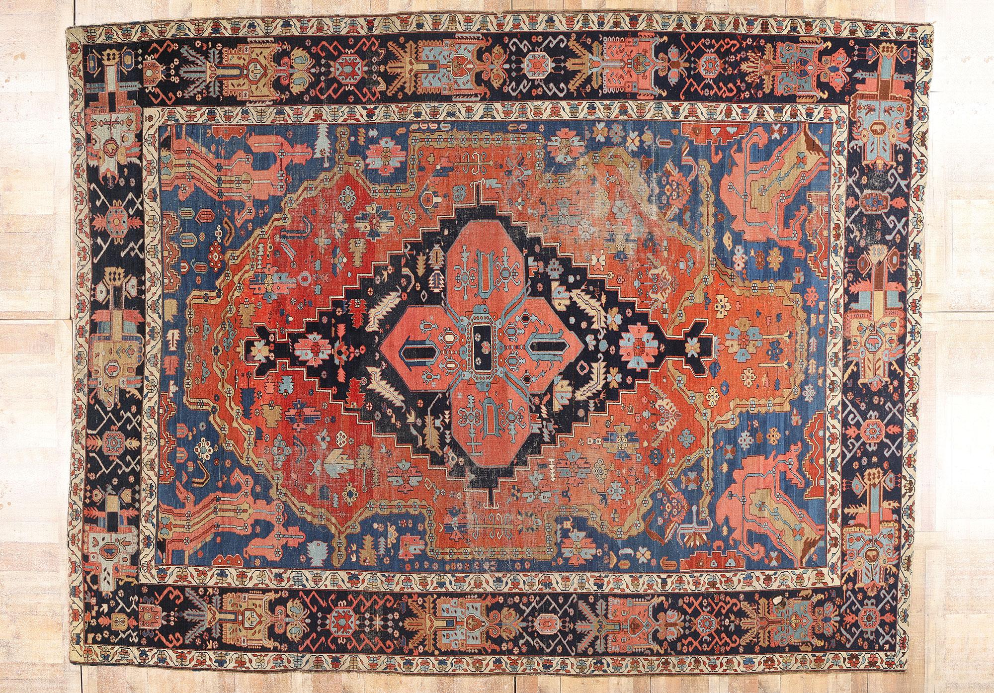 79229 Late 19th Century Antique Persian Bakshaish Rug, 12'01 x 15'06. Woven beneath the expansive skies of northwest Persia in the twilight of the 19th century, this one-of-a-kind, hand-knotted wool Bakshaish masterpiece is a museum-worthy heirloom