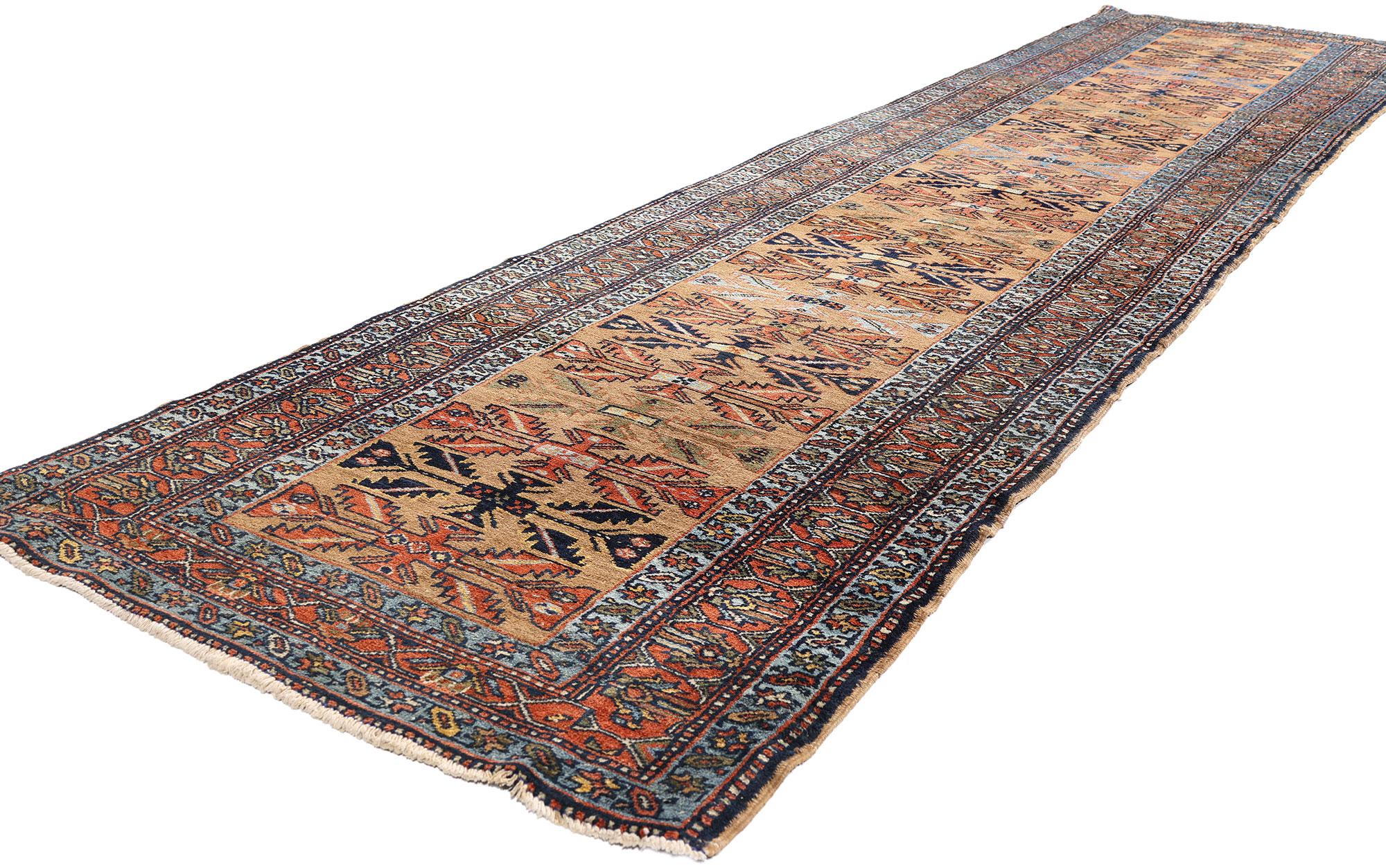 90039 Late 19th Century Antique Persian Bakshaish Rug Runner, 03'02 x 13'07. Woven in the storied looms of 19th-century northwestern Persia, this hand-knotted wool antique Bakshaish rug runner is an exquisite embodiment of tribal refinement and