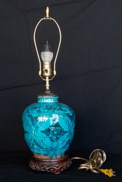 Late 19th Century Persian Ceramic Jar Made Into a Lamp