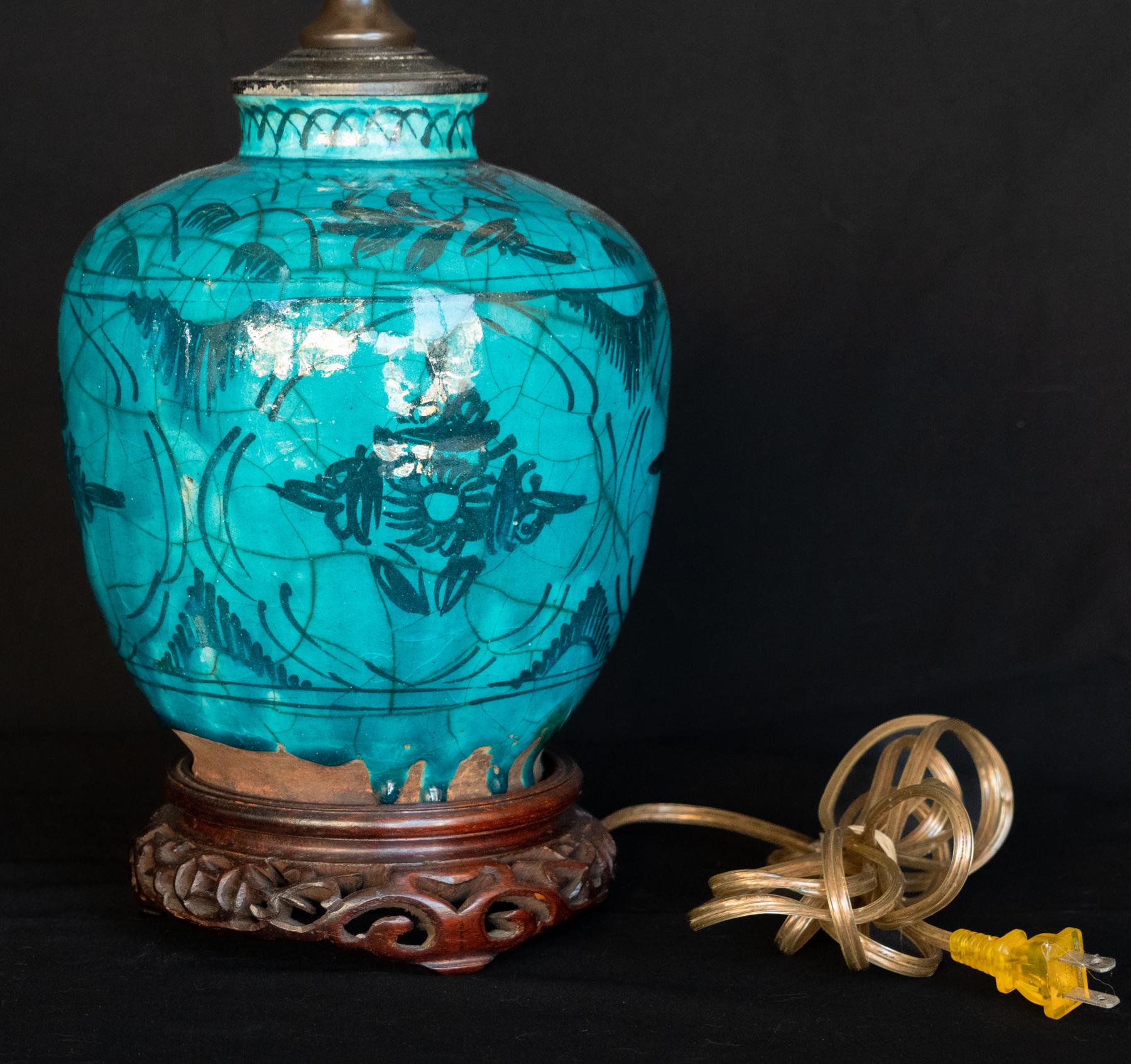 Other Late 19th Century Persian Ceramic Jar Made Into a Lamp For Sale