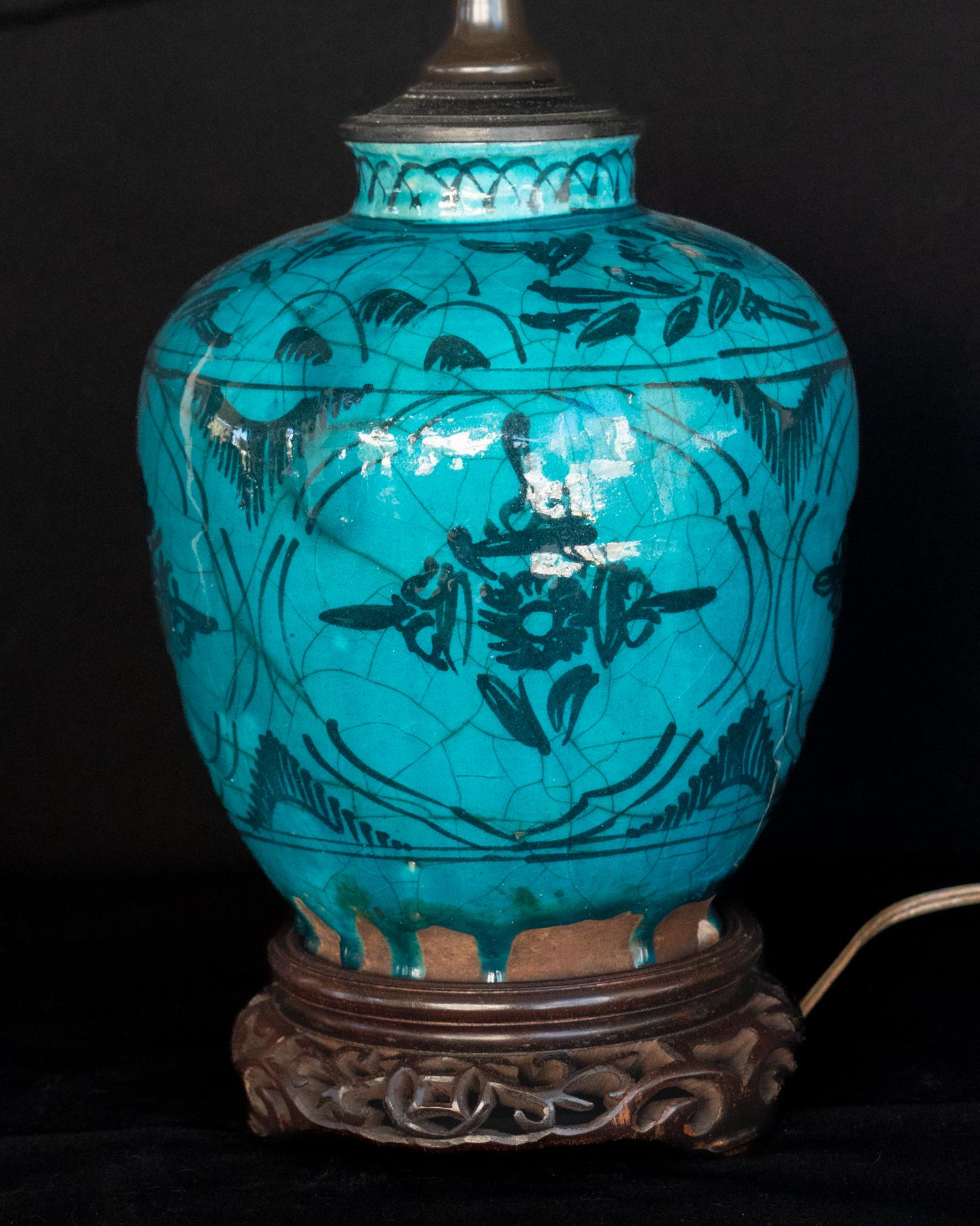 Late 19th Century Persian Ceramic Jar Made Into a Lamp For Sale 1