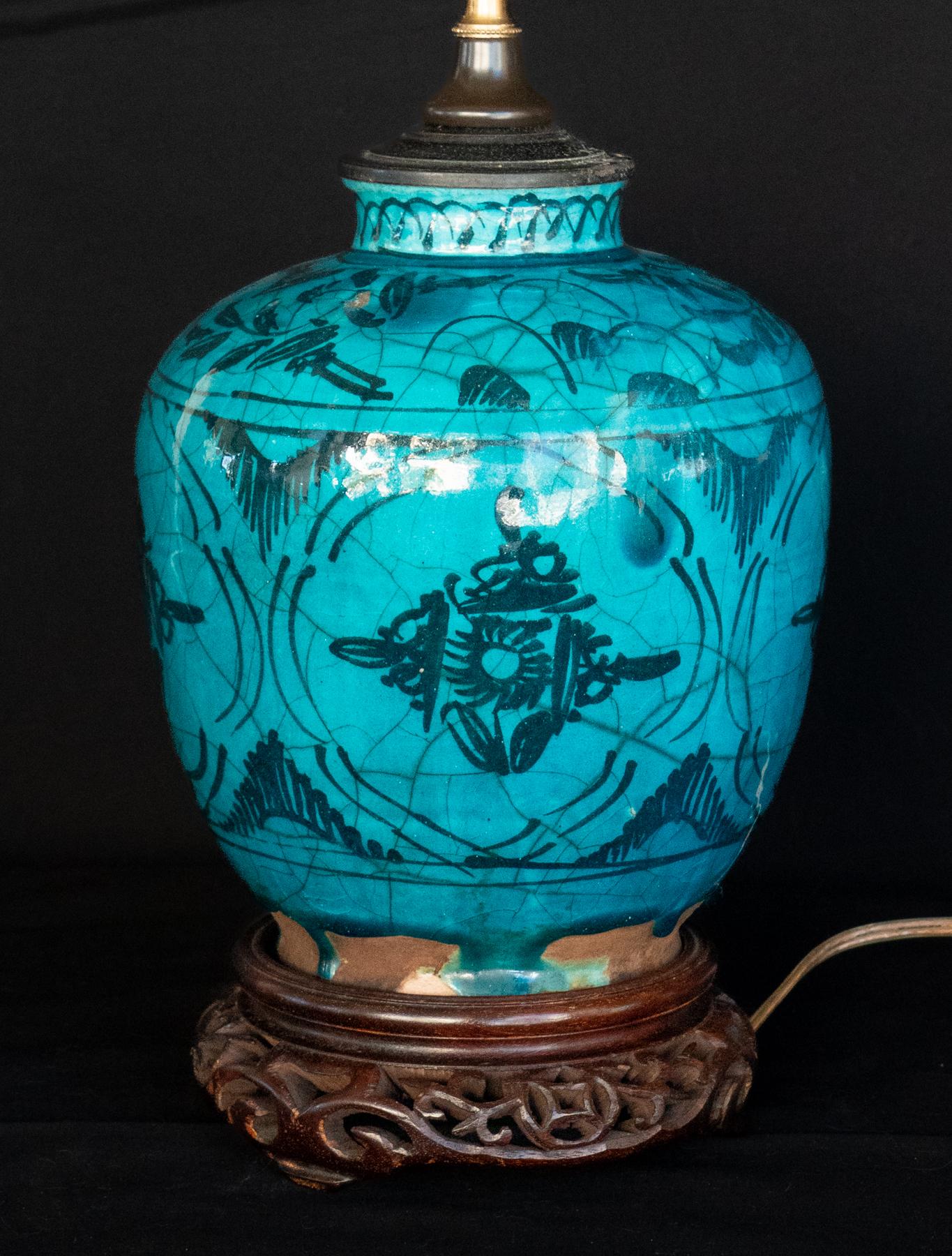 Late 19th Century Persian Ceramic Jar Made Into a Lamp For Sale 2