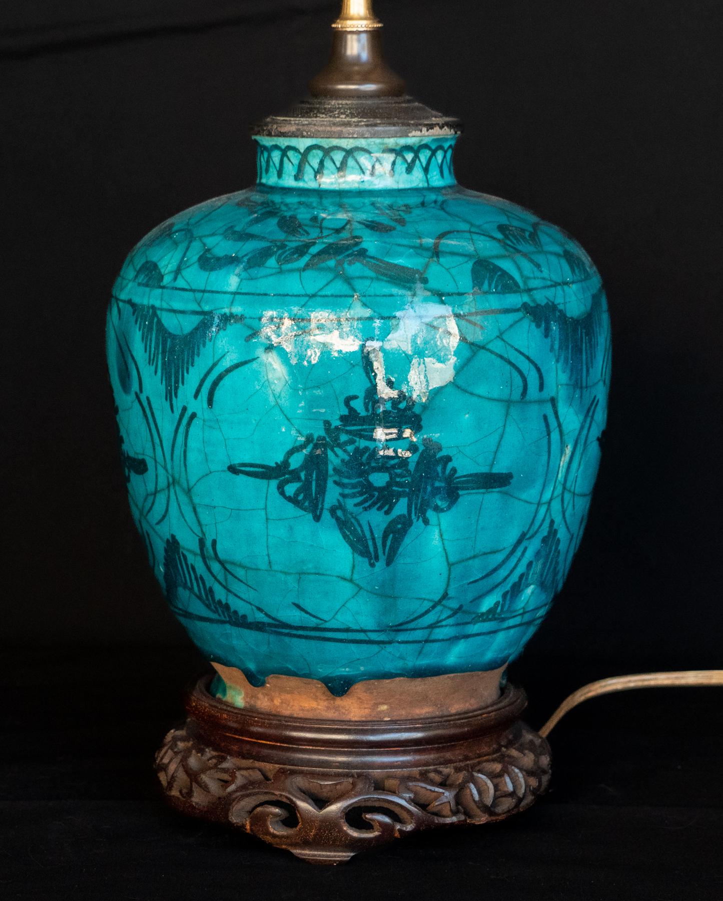 Late 19th Century Persian Ceramic Jar Made Into a Lamp For Sale 3