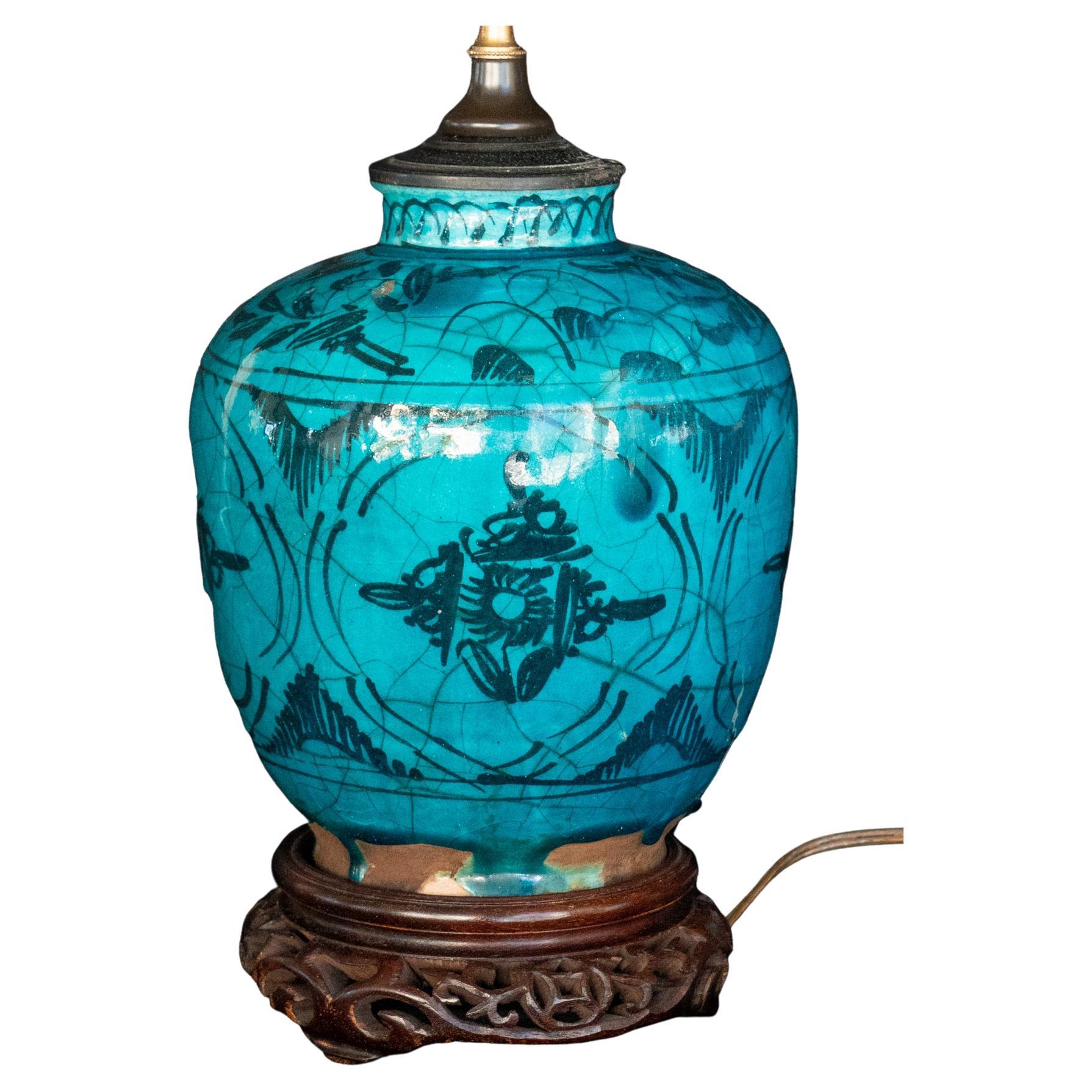 Late 19th Century Persian Ceramic Jar Made Into a Lamp For Sale