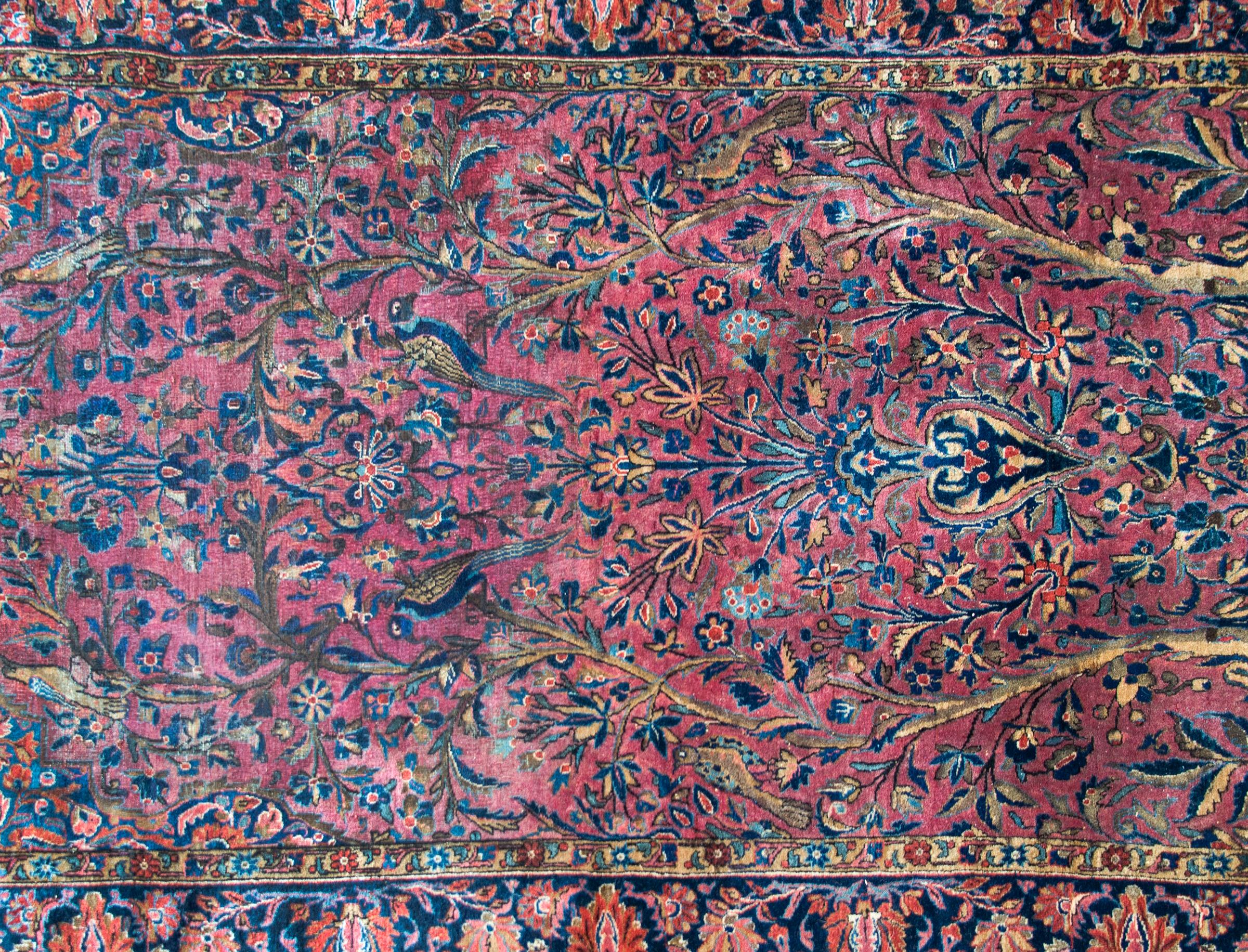 Hand-Knotted Late 19th Century Persian Double Tree-of-Life Kashan Rug For Sale