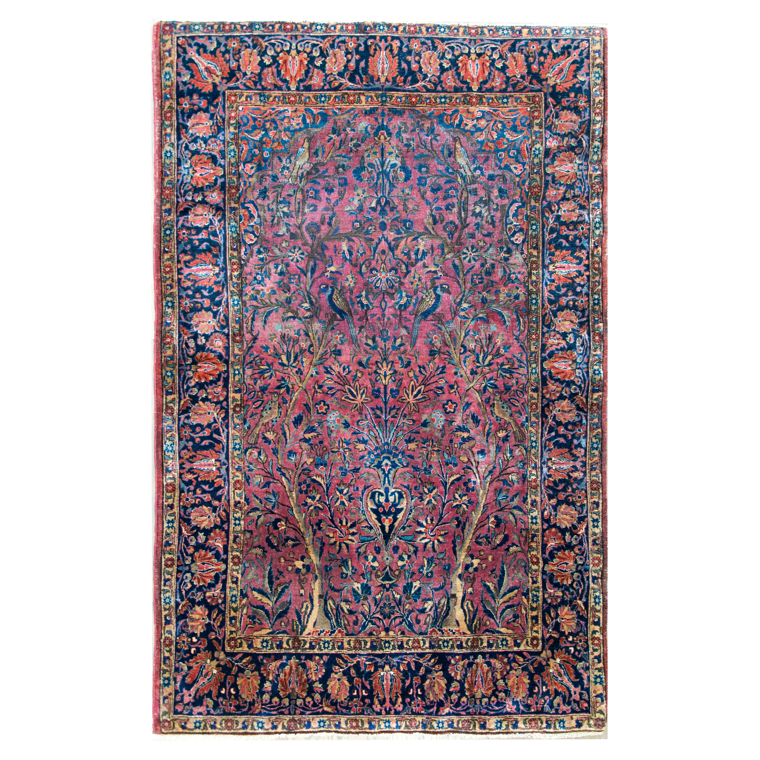 Tapis Kashan Persan de la fin du 19ème siècle à double arbre de vie