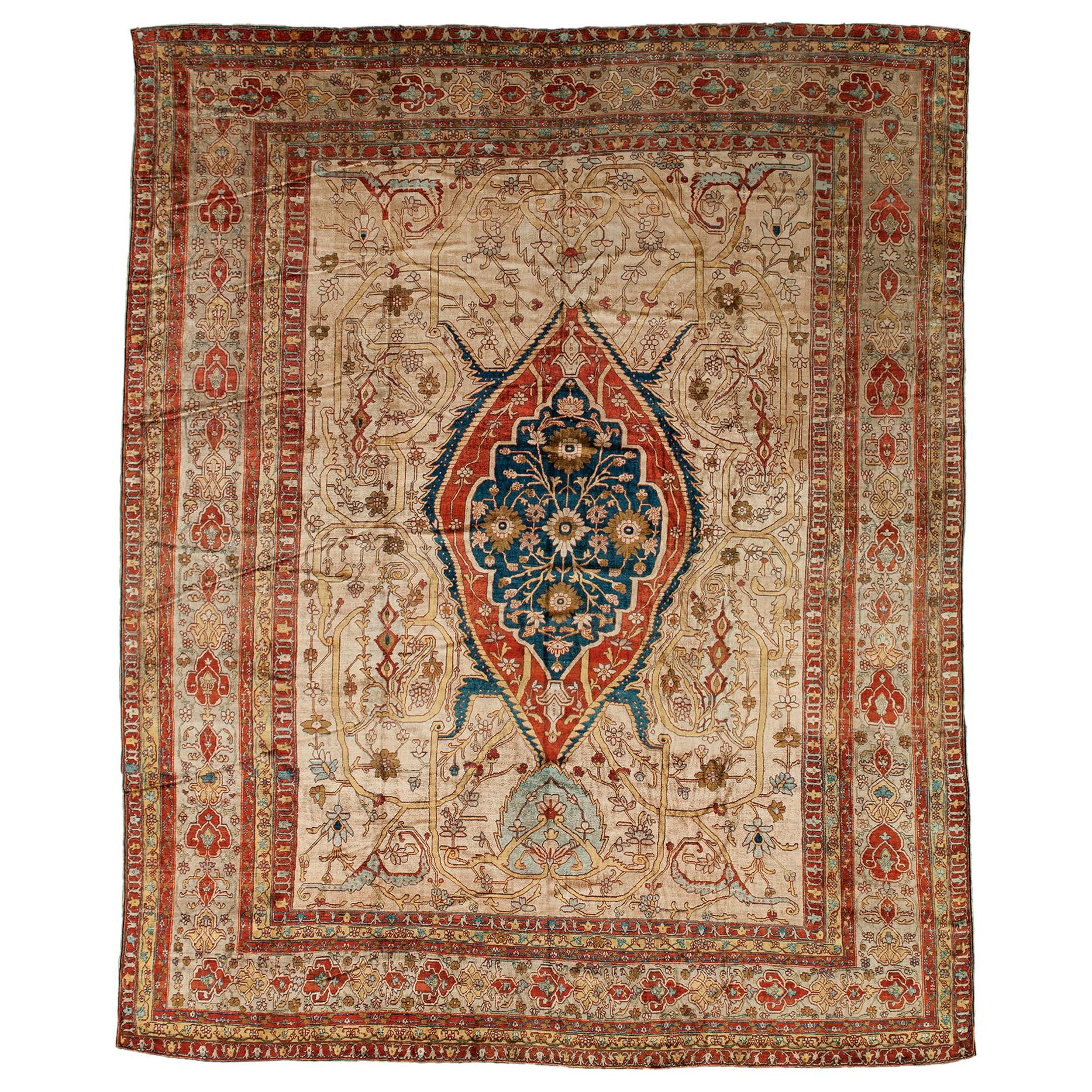 Late 19th Century Persian Heriz Silk Rug For Sale