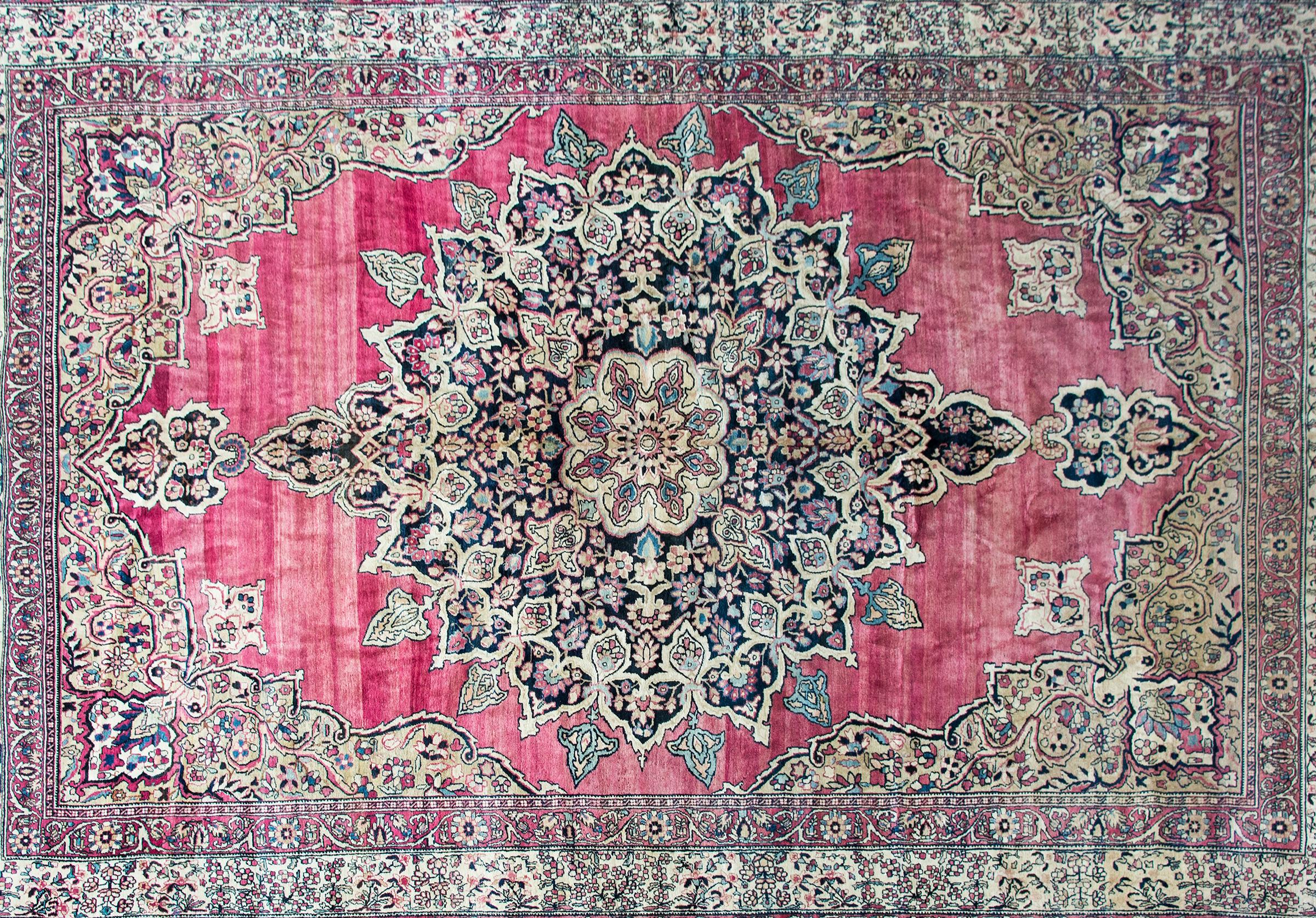 Hand-Knotted Late 19th Century Persian Lavar Kirman Rug For Sale