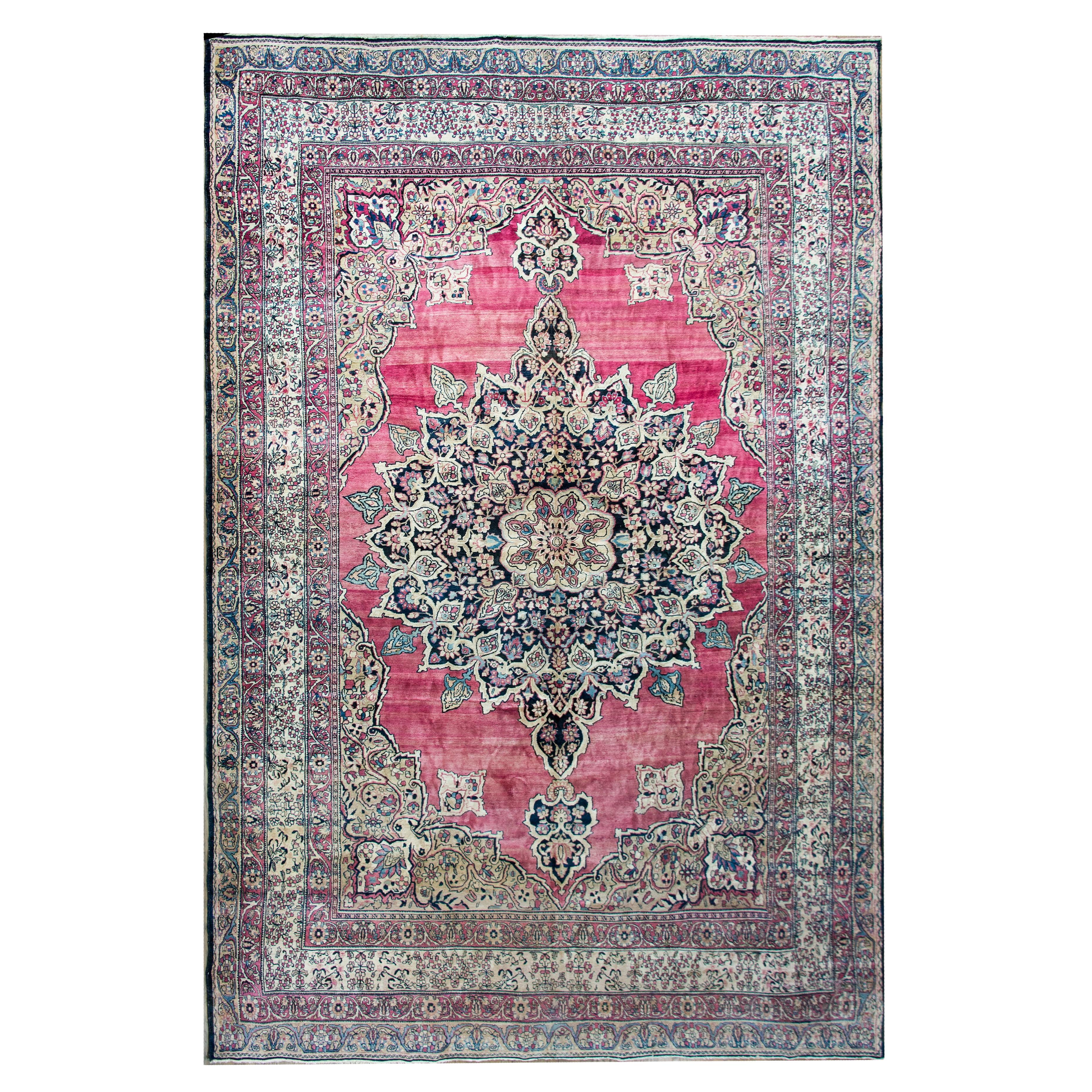 Late 19th Century Persian Lavar Kirman Rug For Sale