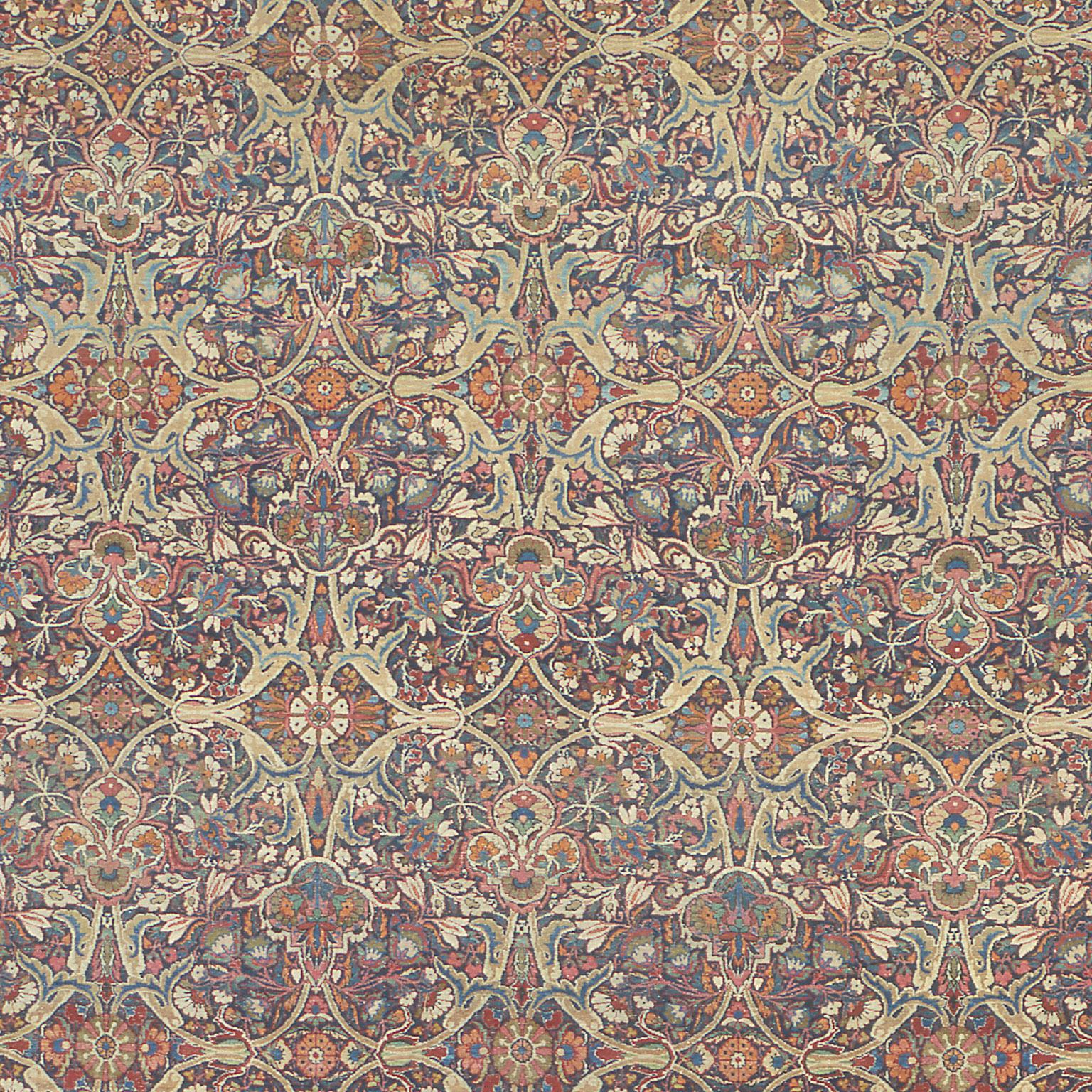 Hand-Knotted Late 19th Century Persian Laver Kerman Rug For Sale
