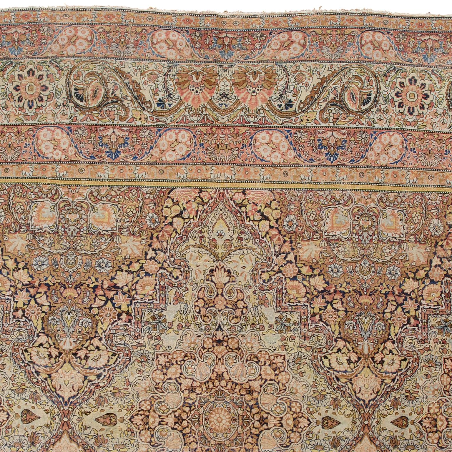 Hand-Knotted Late 19th Century Persian Laver Kerman Rug For Sale