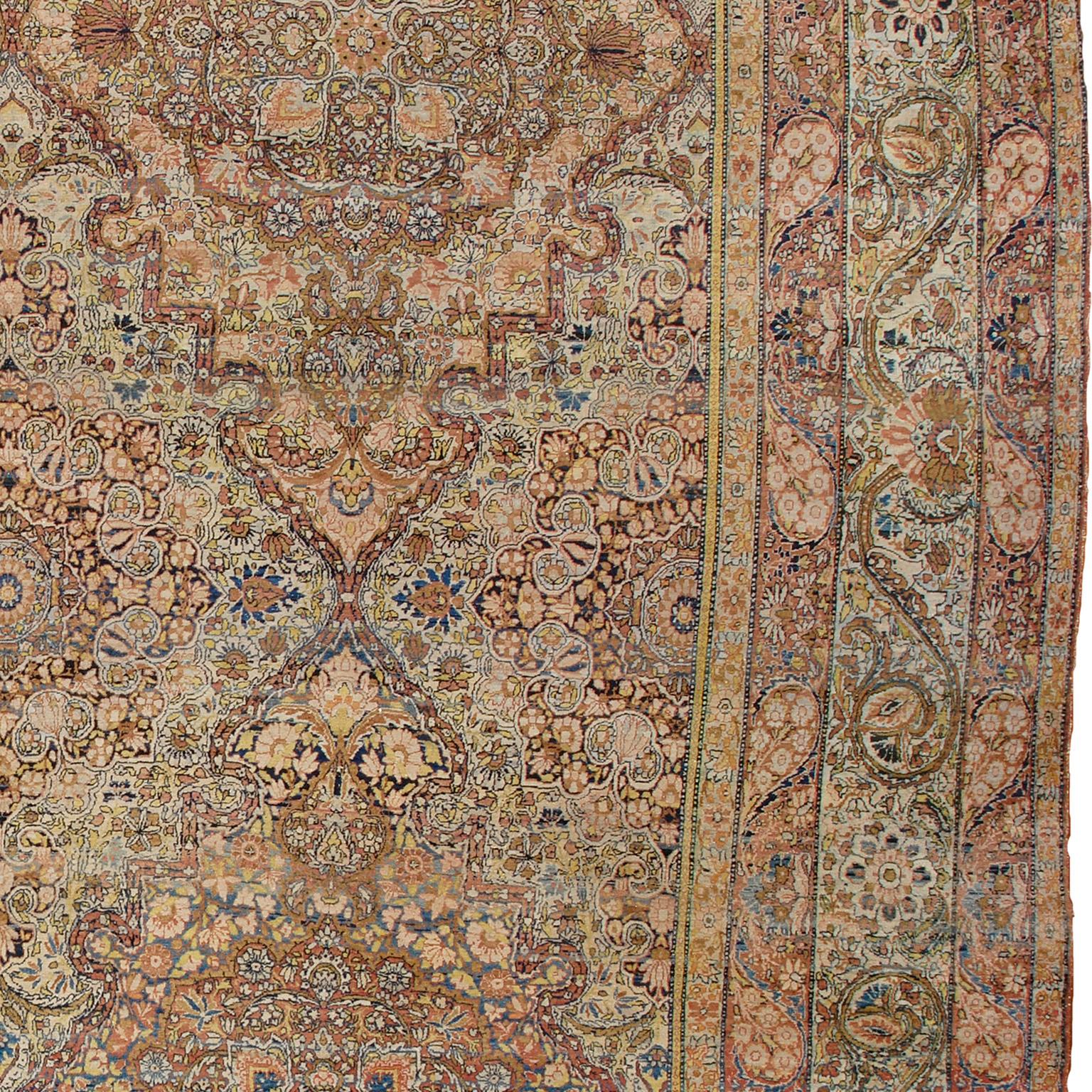 Late 19th Century Persian Laver Kerman Rug In Good Condition For Sale In New York, NY