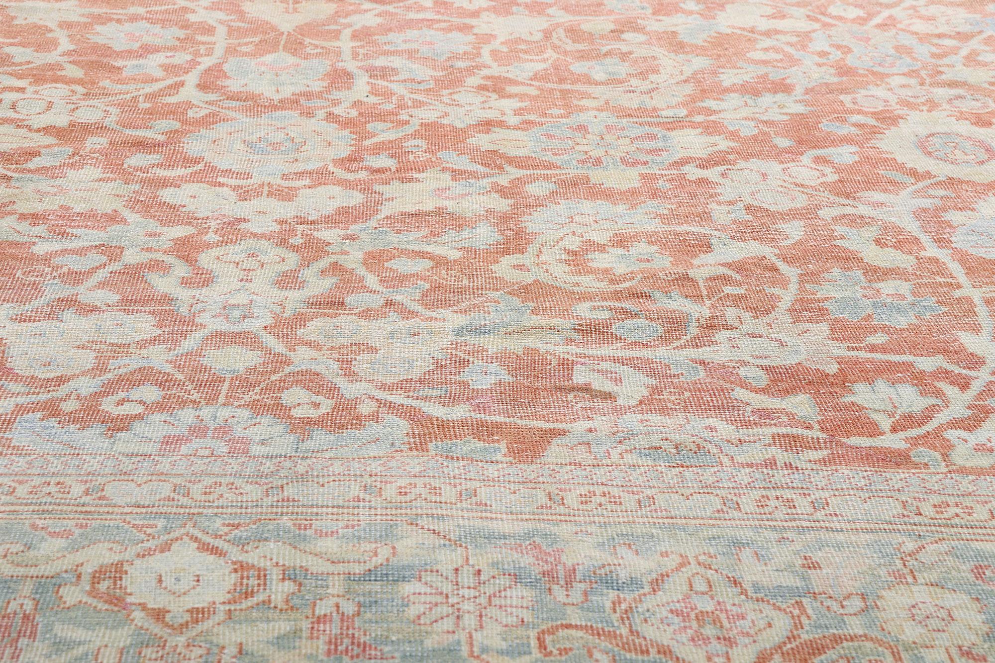 Late 19th Century Persian Mahal Carpet with Modern Rustic Style In Distressed Condition For Sale In Dallas, TX