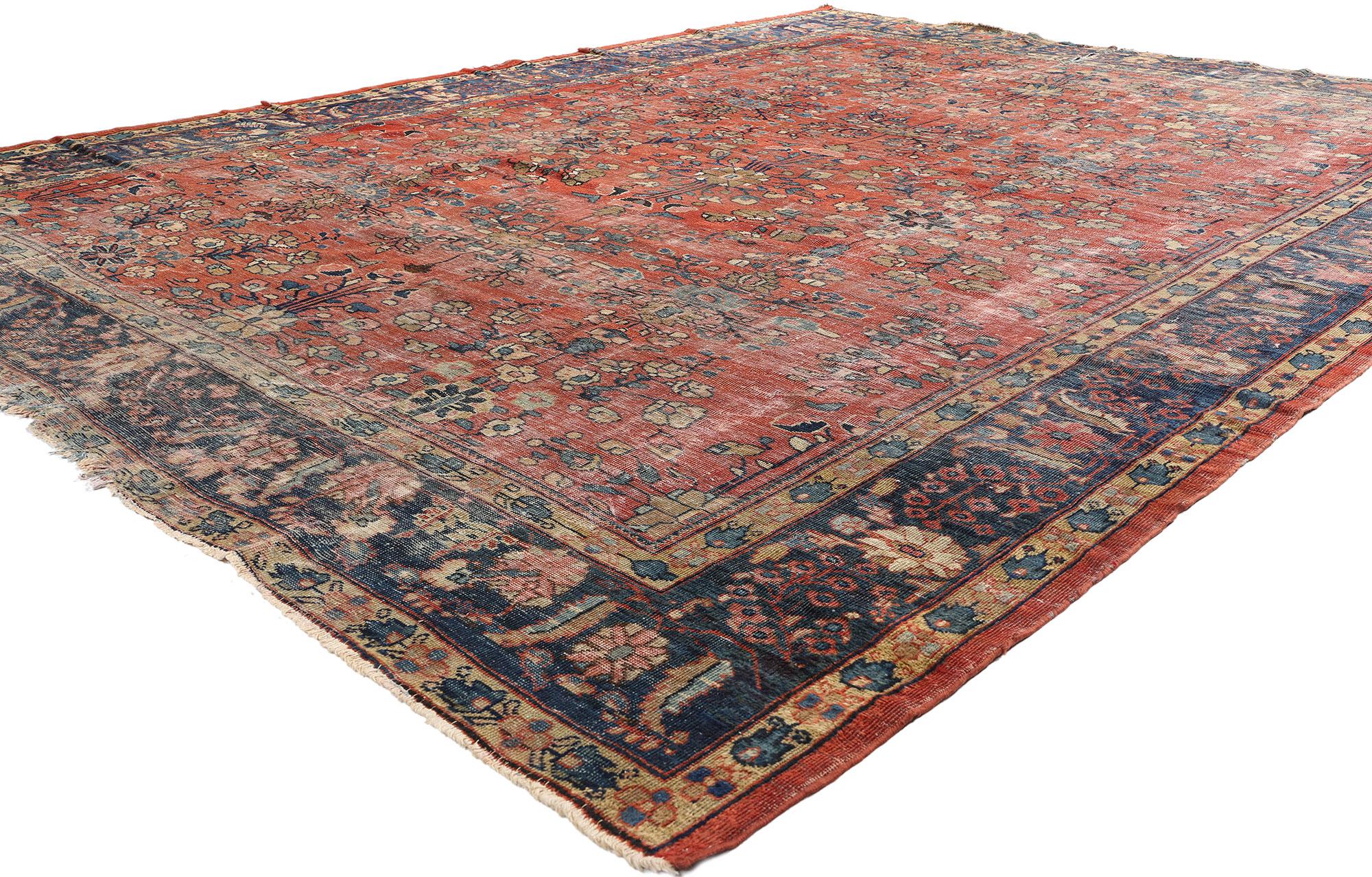 76704 Tappeto Mahal persiano antico della fine del XIX secolo, 09'10 x 12'08. Testimonianza dell'intramontabile maestria dell'artigianato persiano, questo tappeto Mahal in lana annodato a mano della fine del XIX secolo si dispiega come un quadro