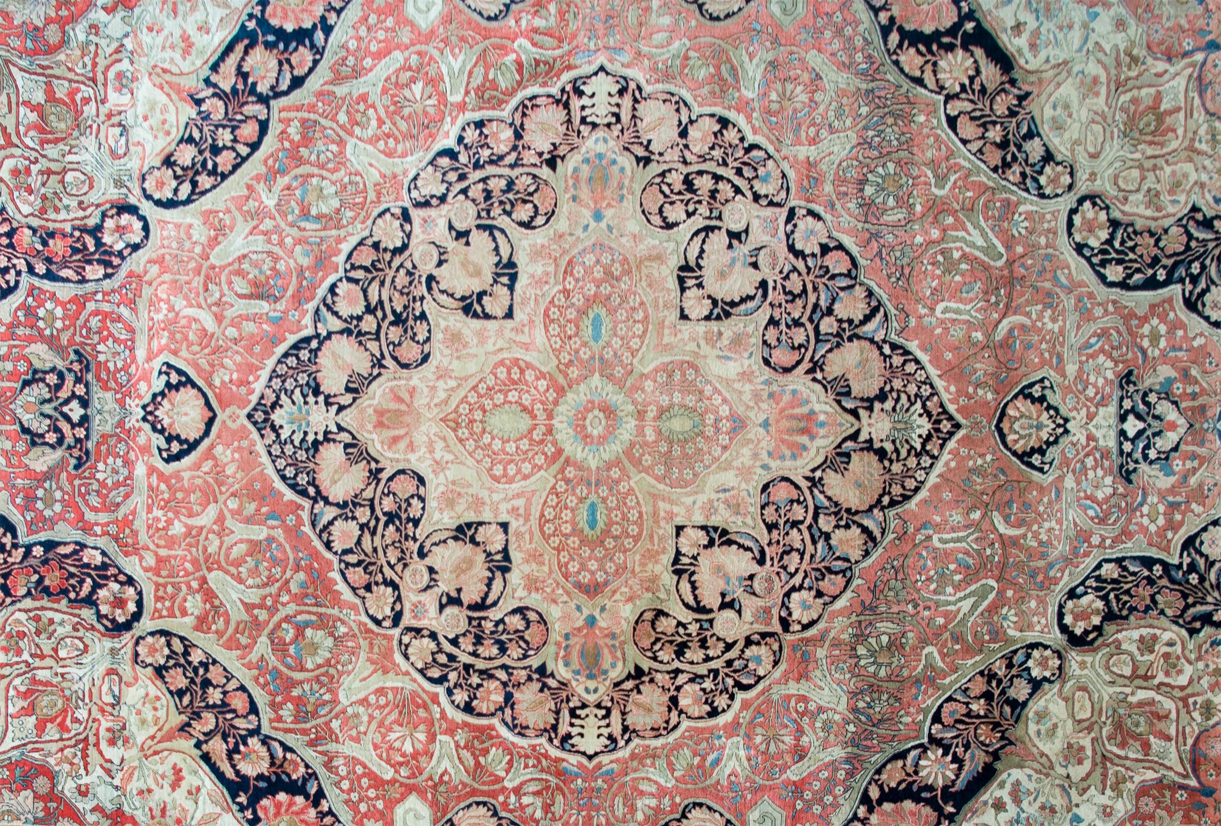 Hand-Knotted Late 19th Century Persian Mohtasham Kashan Rug For Sale