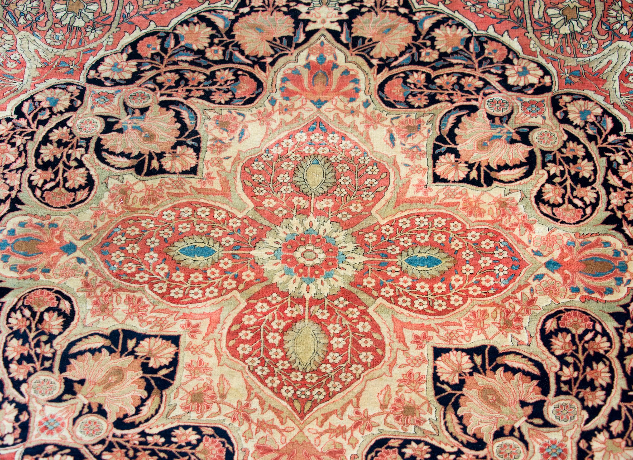 Wool Late 19th Century Persian Mohtasham Kashan Rug For Sale