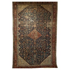 Tappeto persiano Qashqai Tribal Gallery della fine del XIX secolo in blu, rosso e avorio