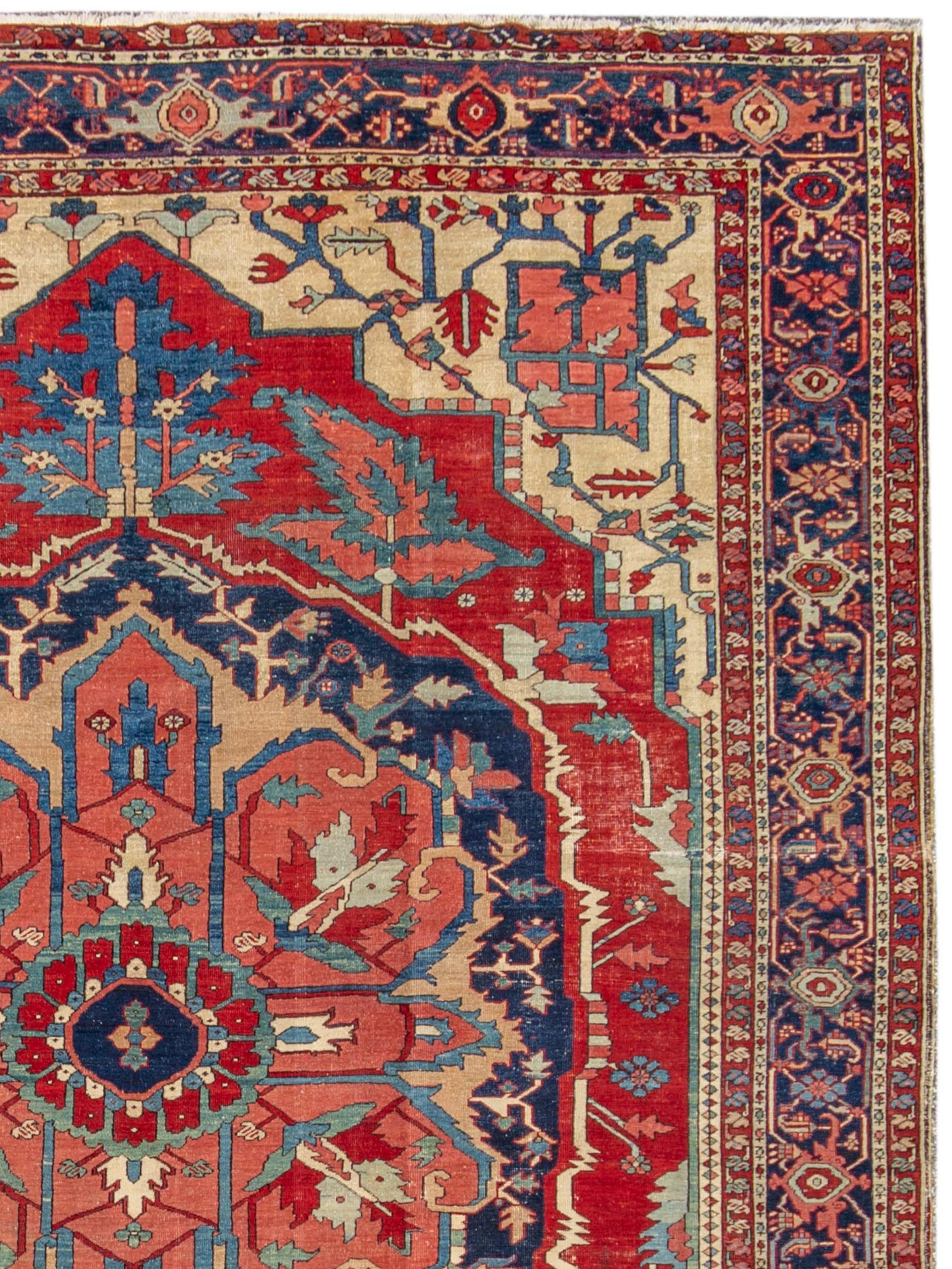 Hand-Knotted Late 19th Century Persian Serapi Rug, 10'0″ × 12'4″ For Sale