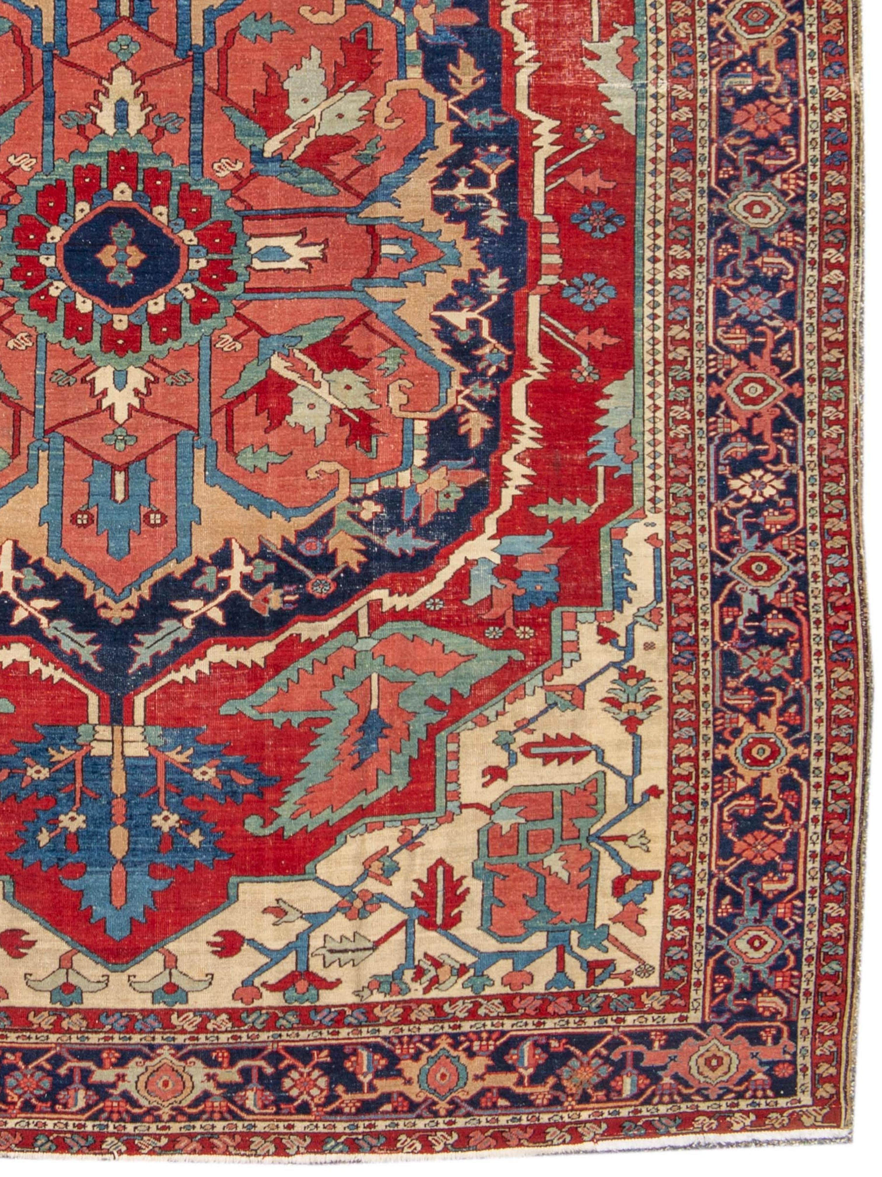 Wool Late 19th Century Persian Serapi Rug, 10'0″ × 12'4″ For Sale