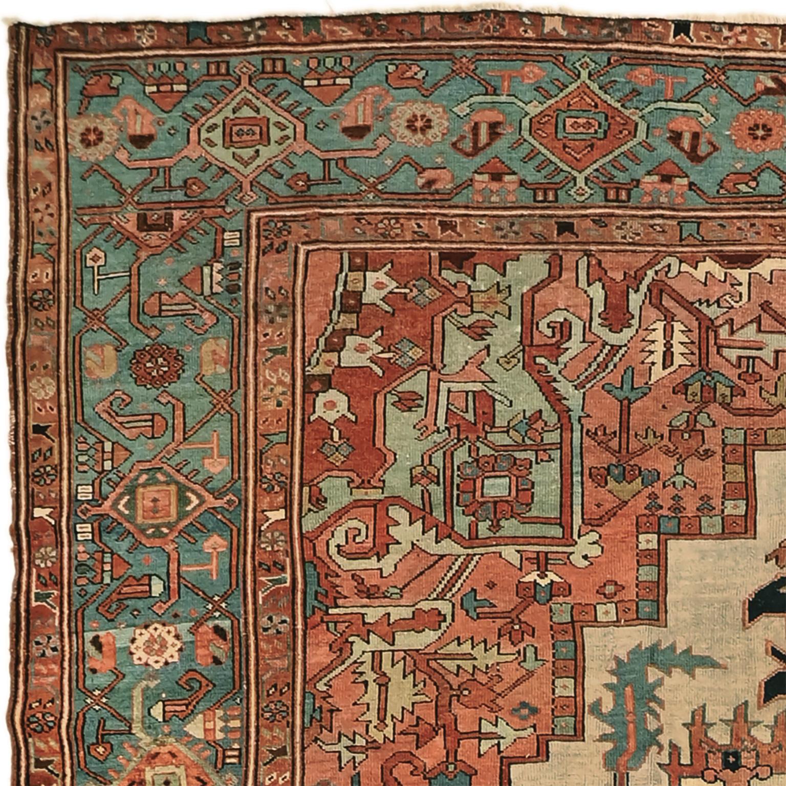 Antiker Serapi-Perserteppich
Persien um 1880
Geometrisches Design
Medaillon in der Mitte

Maße: 12'8
