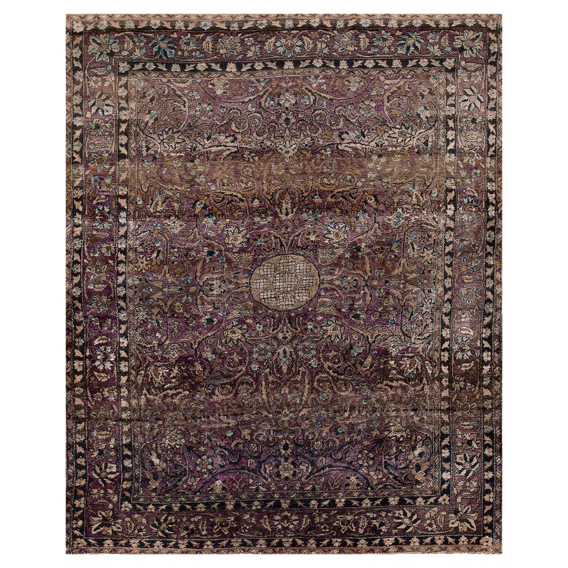 Kashan de seda persa de Kazán de finales del siglo XIX ( 3'2" x 4' - 98 x 122 )