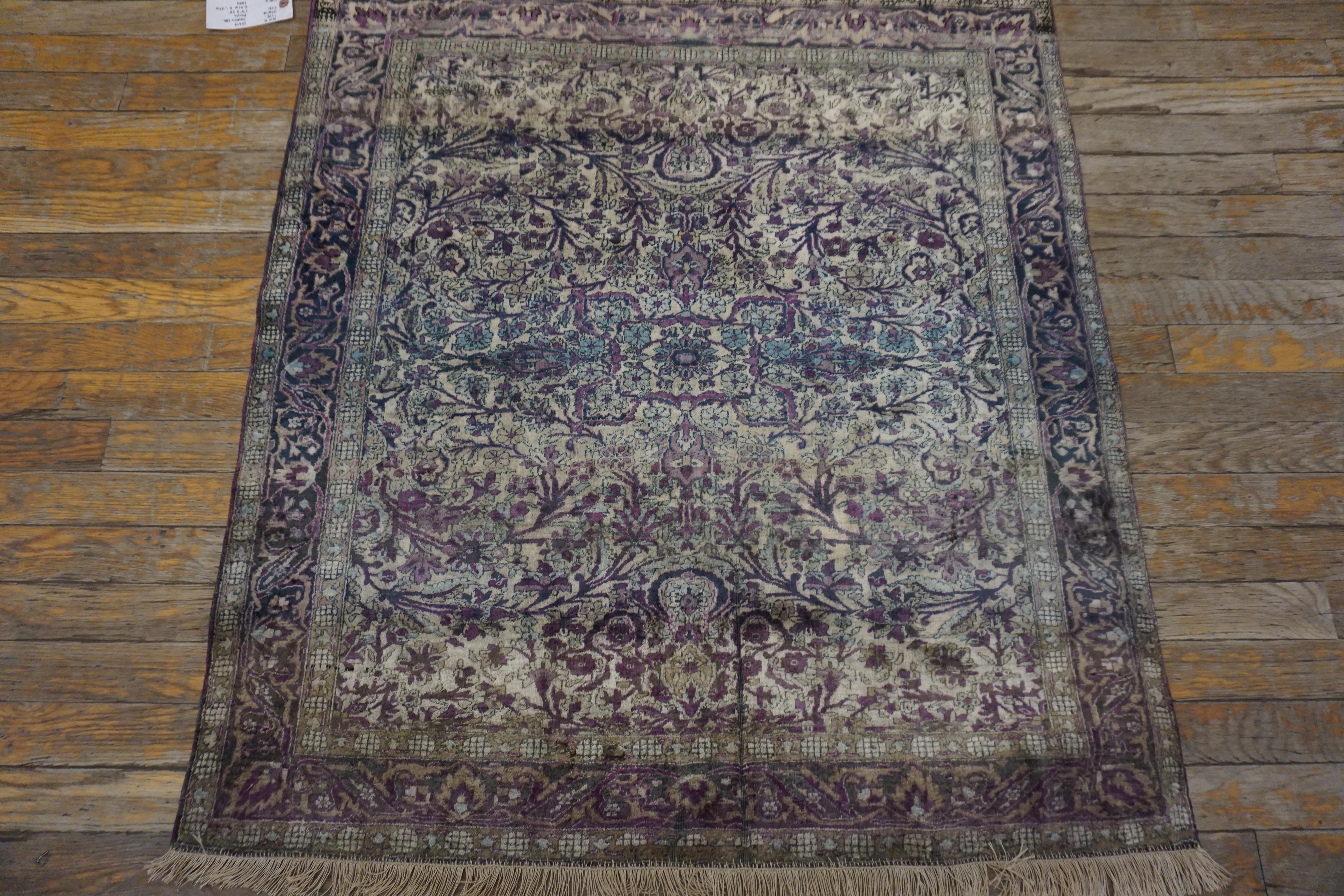  Late 19th Century Persian Silk Kashan Carpet ( 3' x 3'6