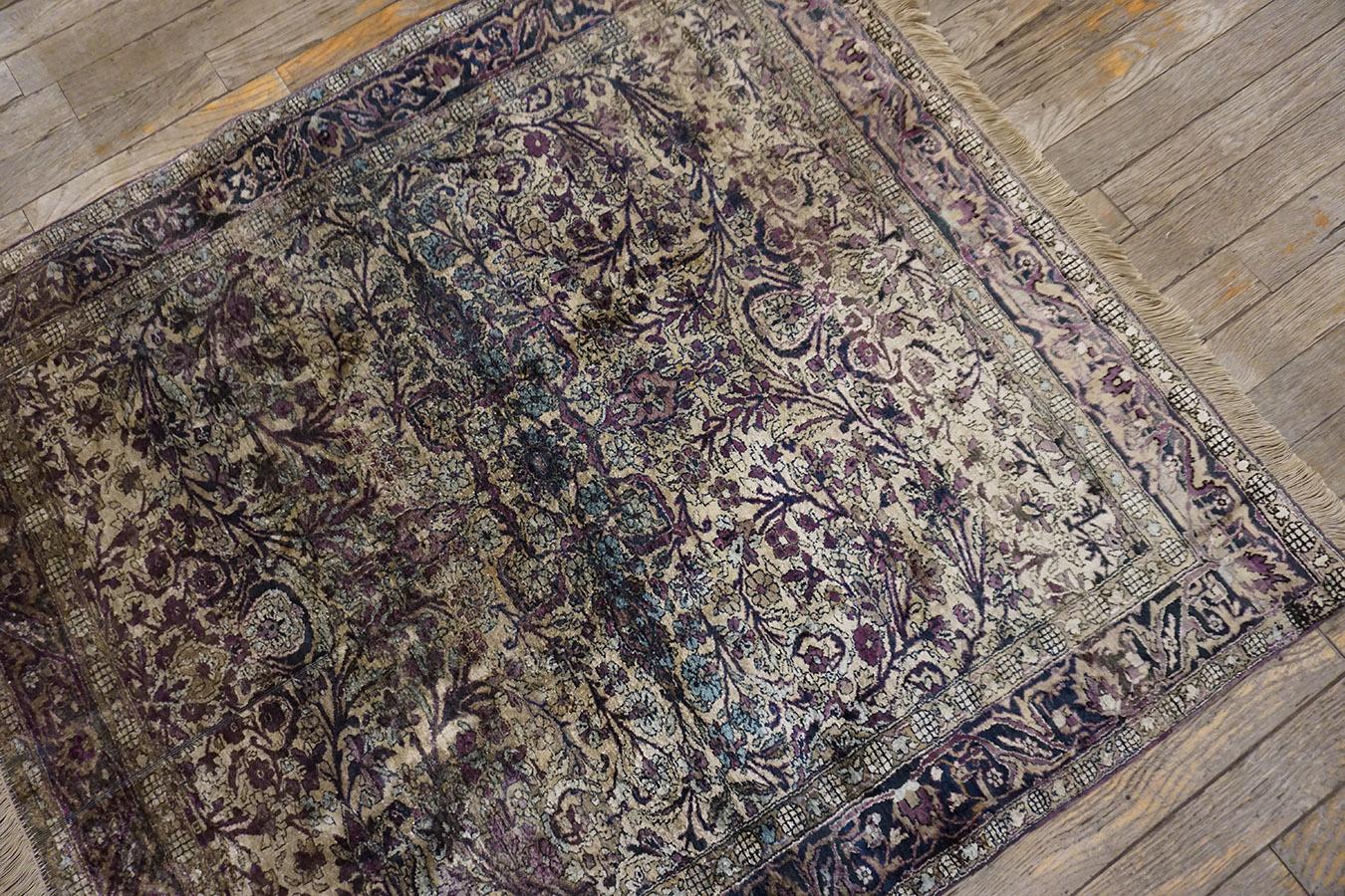 Persiano Tappeto Kashan di seta persiano della fine del XIX secolo ( 3' x 3'6