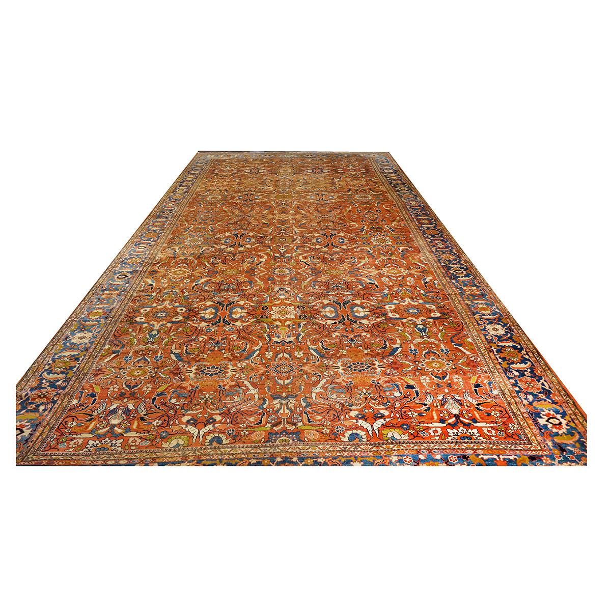 Hand-Woven Late 19th Century Persian Sultanabad 13X24 Palace Sized Rust Rug For Sale
