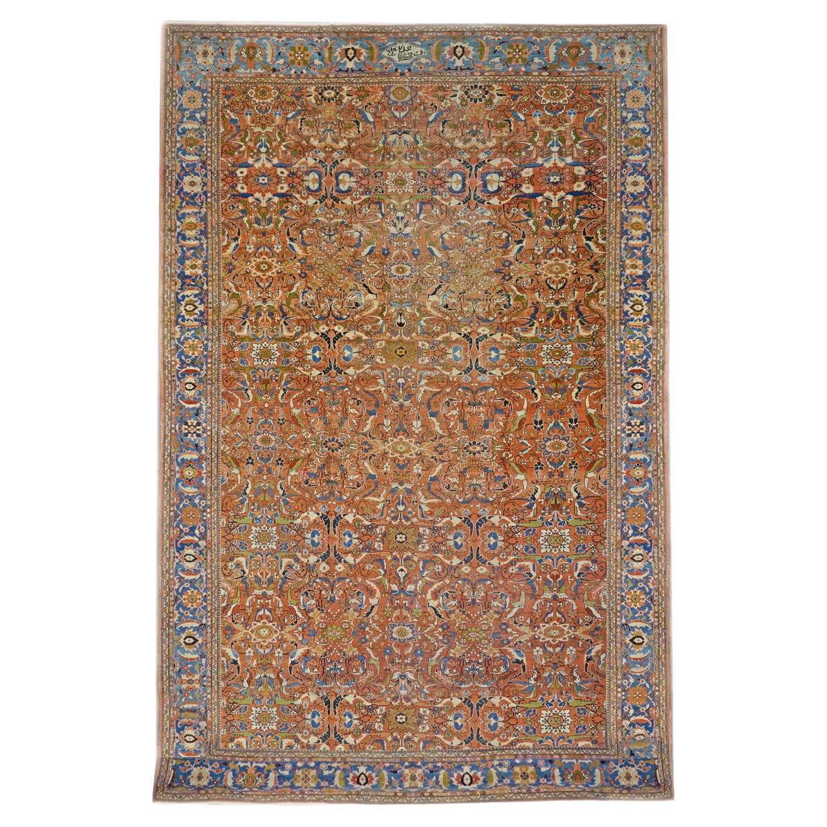 Late 19th Century Persian Sultanabad 13X24 Palace Sized Rust Rug For Sale
