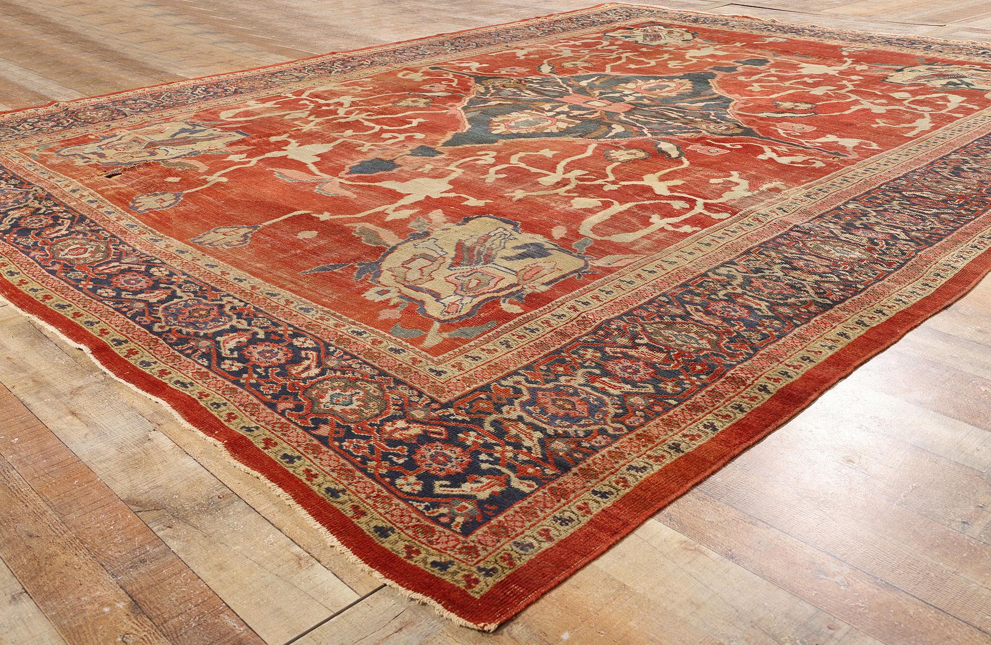 Lana Tappeto persiano Sultanabad Rugs della fine del XIX secolo con stile moderno in vendita