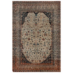 Authentic 19th Century Persian Tabriz Floral Handwoven Wool Rug