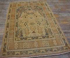 1890s Rustic Ivory Tones Traditional Floral Antique Islamic Prayer Knotted Rug