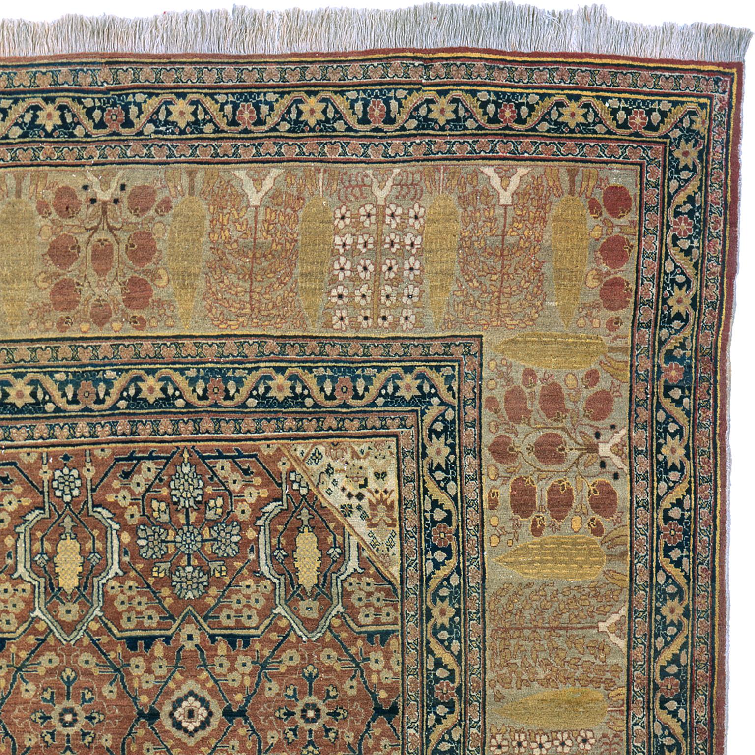 Hand-Knotted Late 19th Century Persian Tabriz Rug For Sale