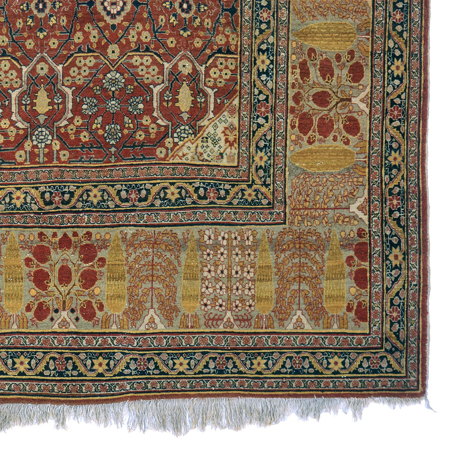 Wool Late 19th Century Persian Tabriz Rug For Sale