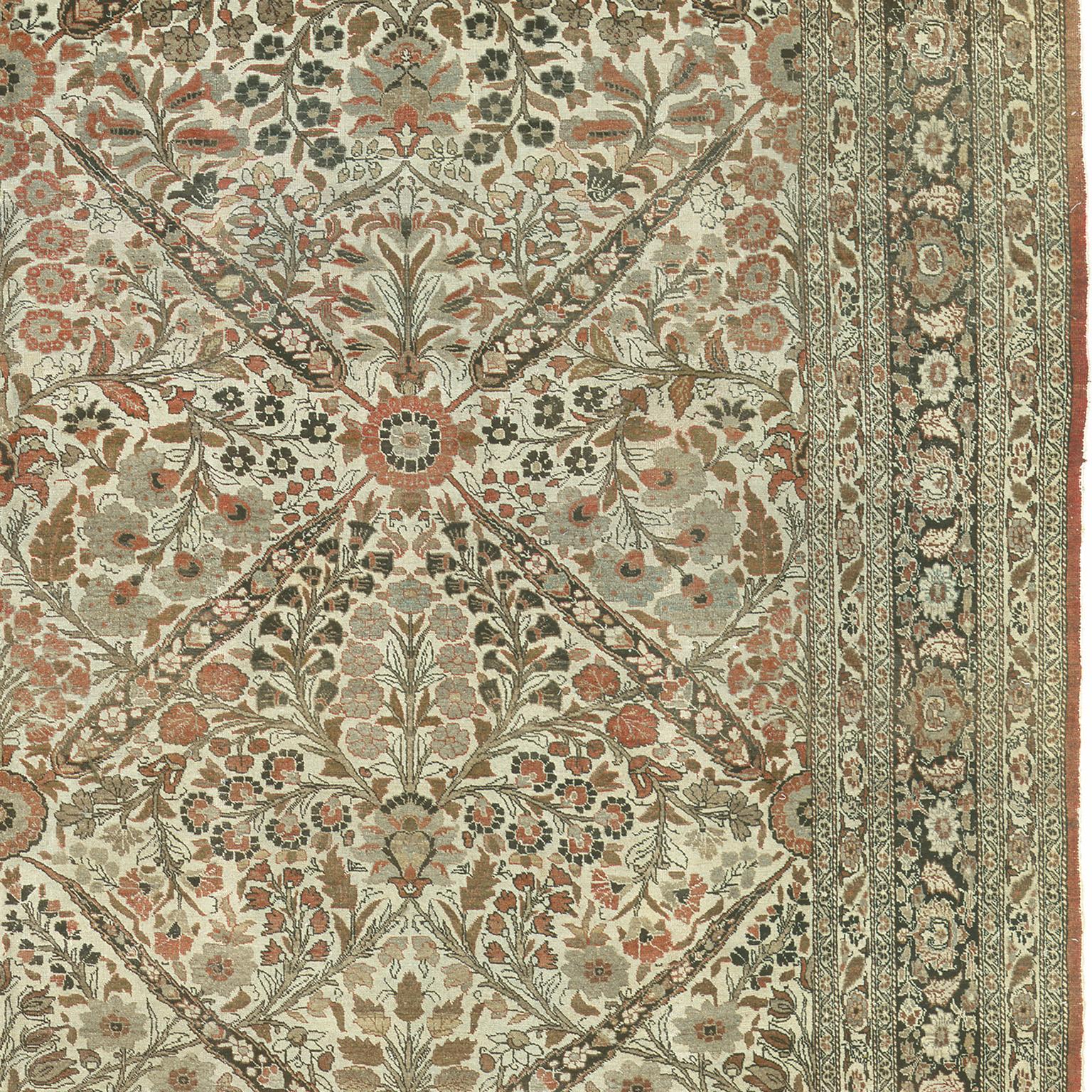 Wool Late 19th Century Persian Tabriz Rug For Sale