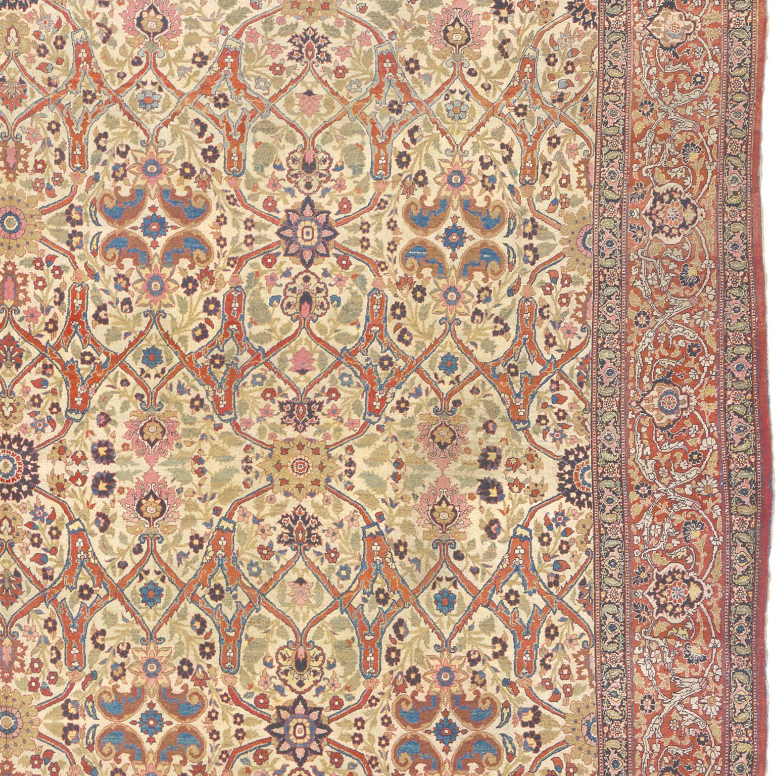 Wool Late 19th Century Persian Tabriz Rug For Sale