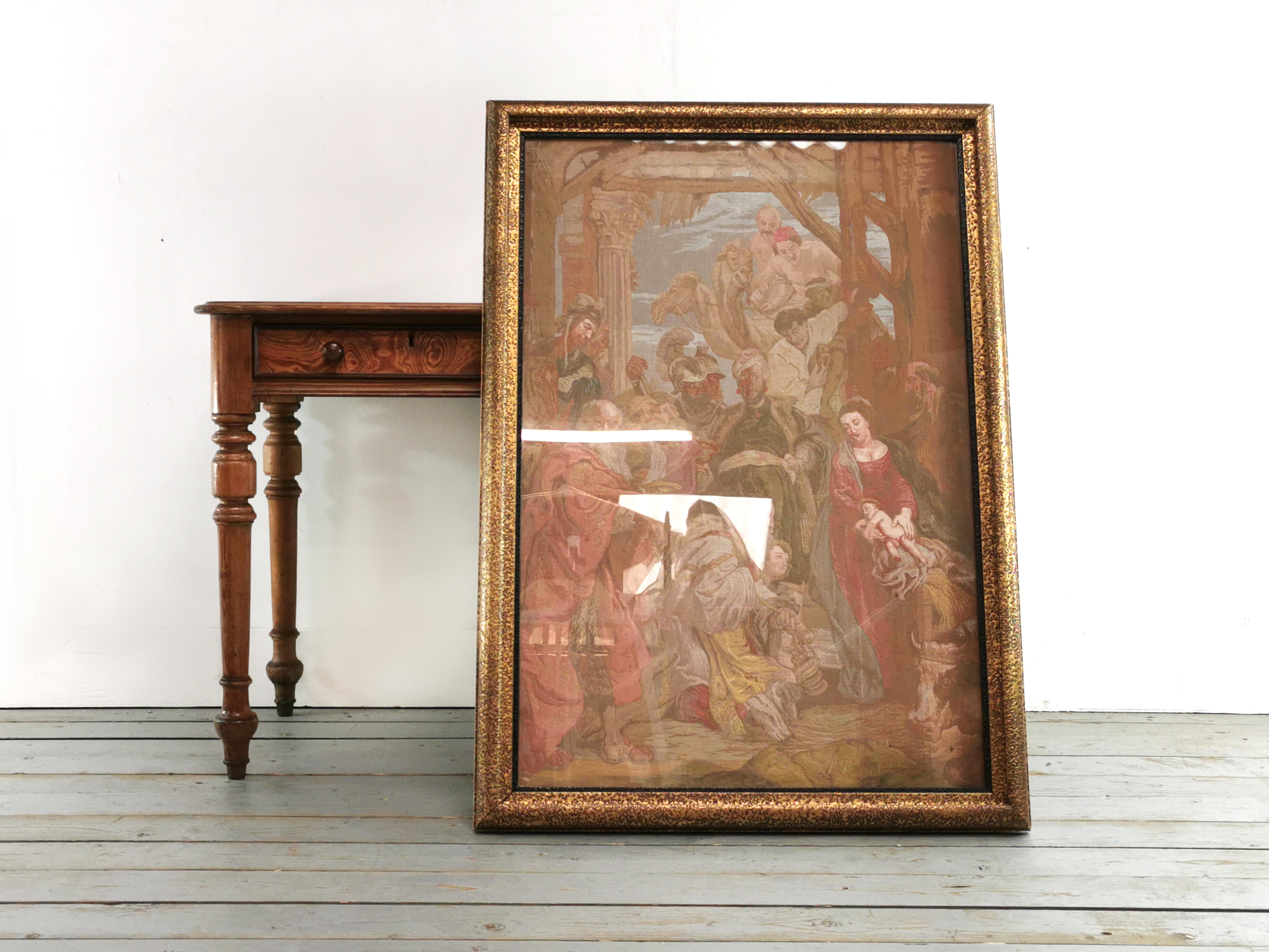 Late 19th Century Peter Paul Rubens Framed French Tapestry Religious Picture For Sale 6