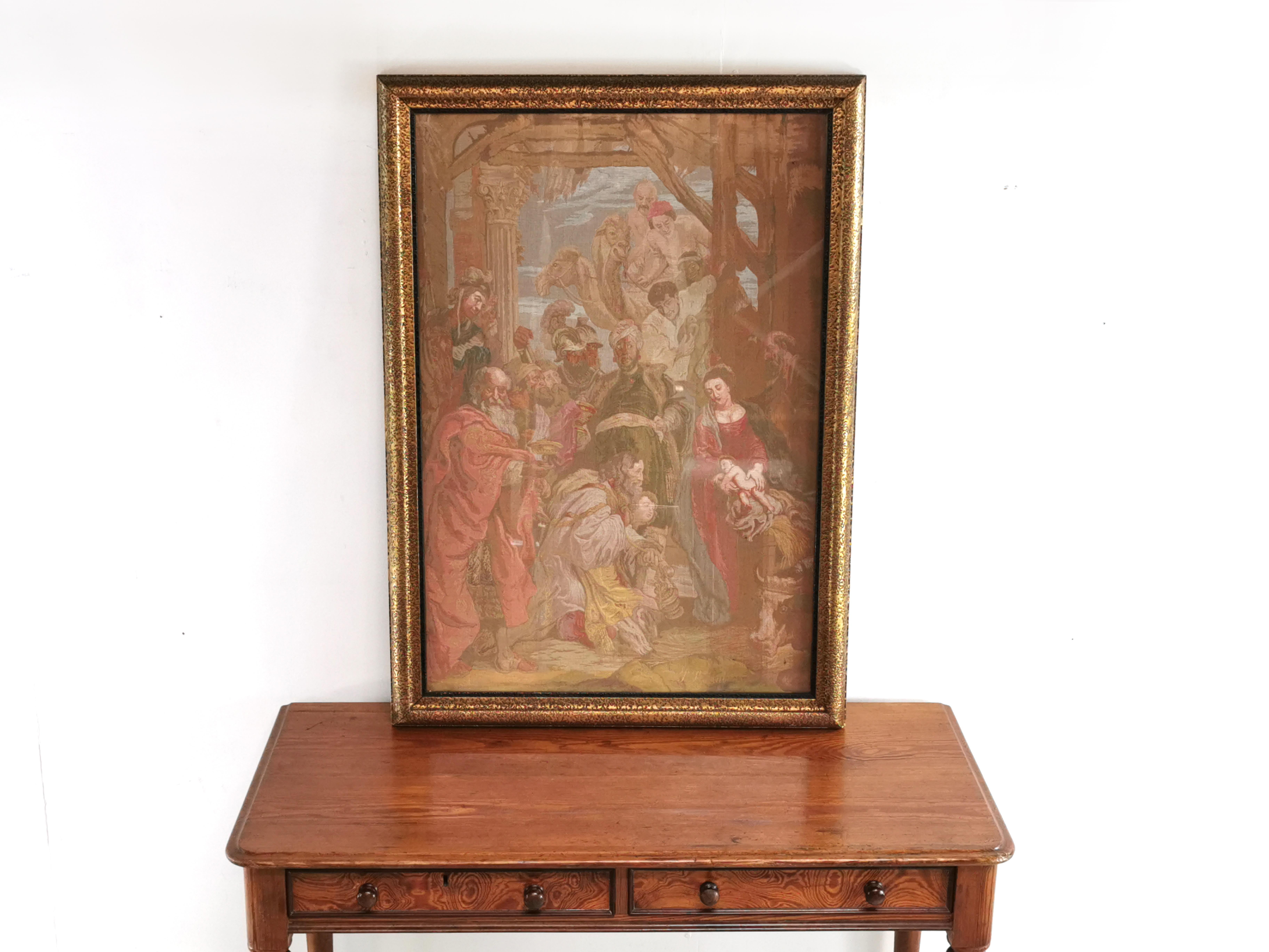 Late 19th Century Peter Paul Rubens Framed French Tapestry Religious Picture For Sale 5