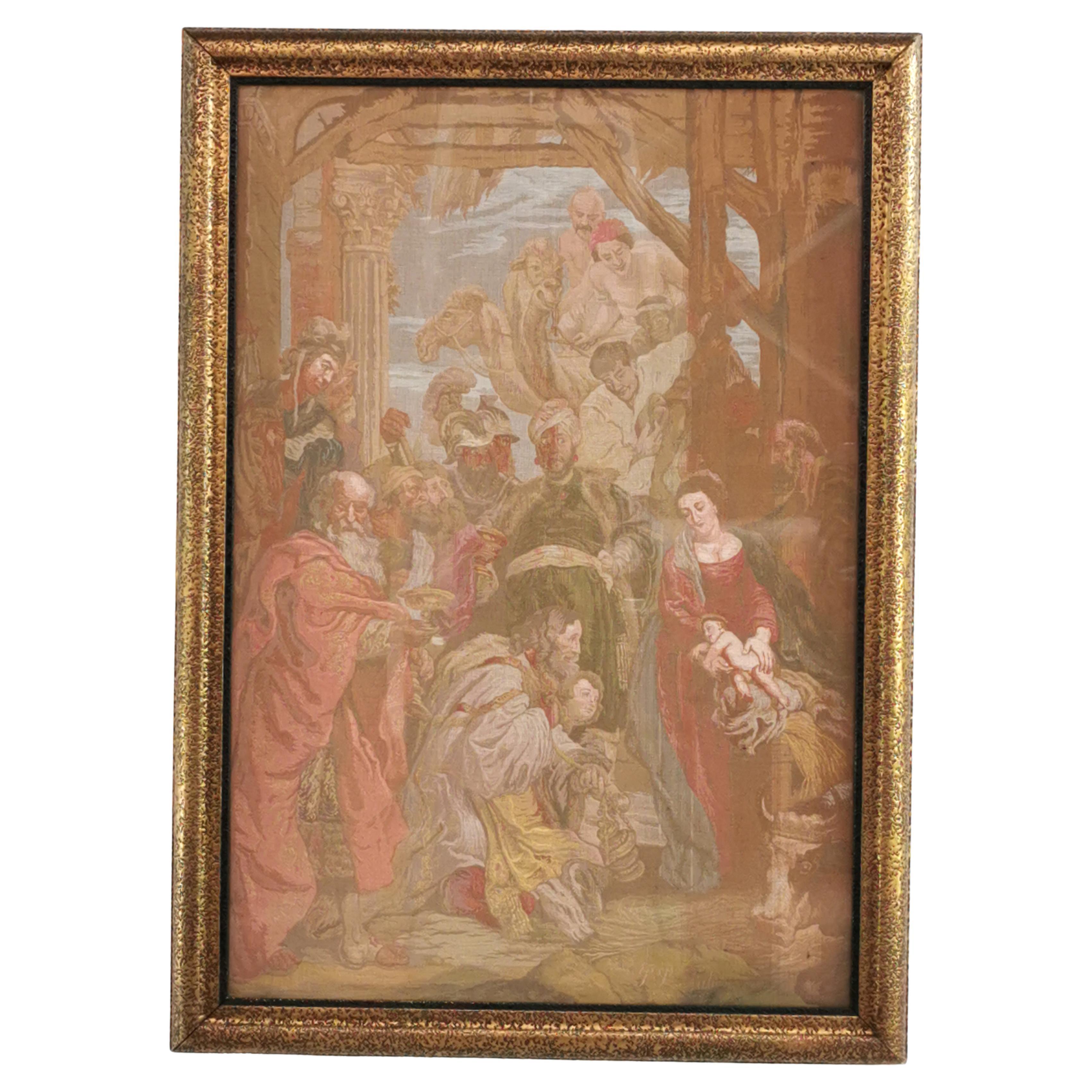 Late 19th Century Peter Paul Rubens Framed French Tapestry Religious Picture For Sale