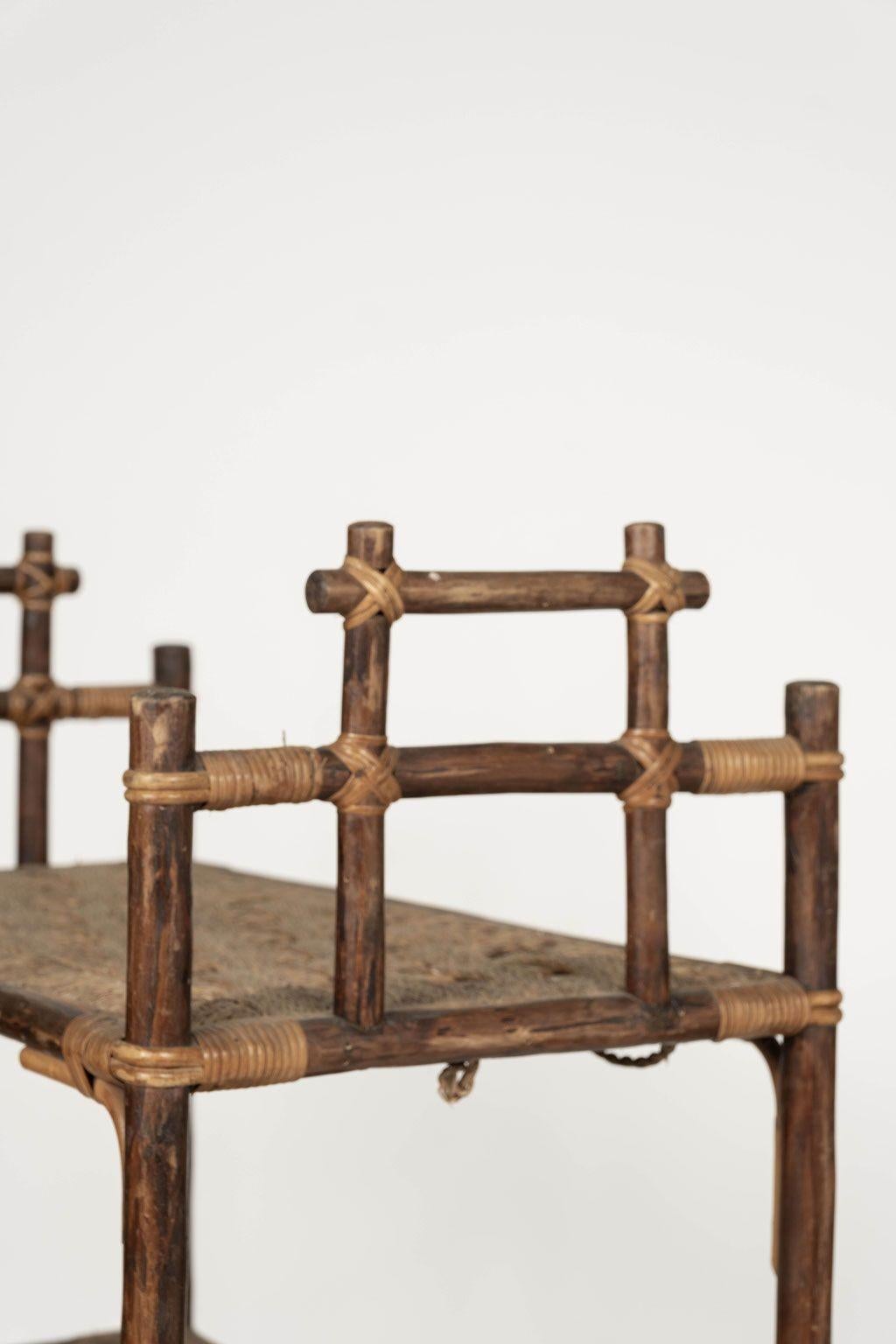 Late 19th century petite French bamboo three-shelf étagère. Shelves' surfaces are woven sisal.
