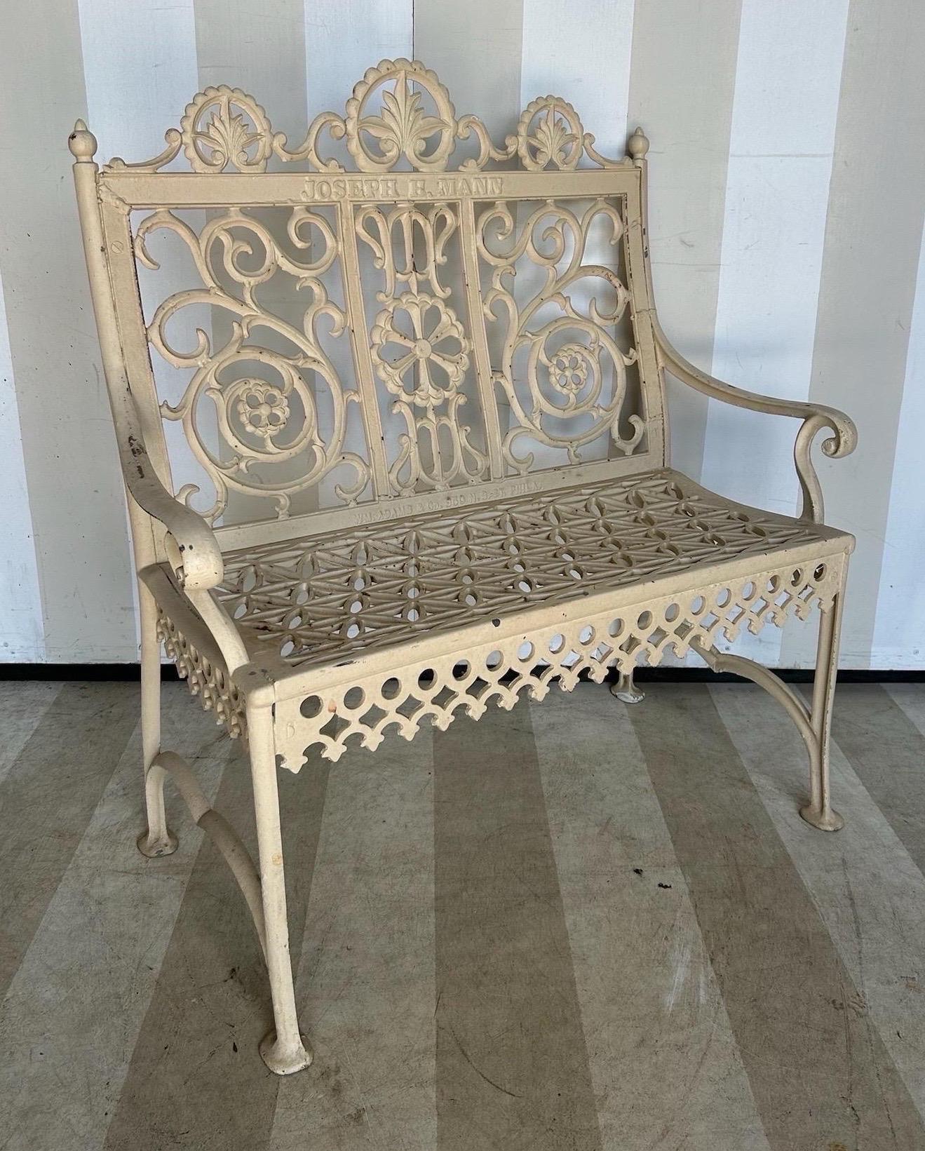 Late 19th Century Philadelphia Cast Iron Bench signed William Adams For Sale 6