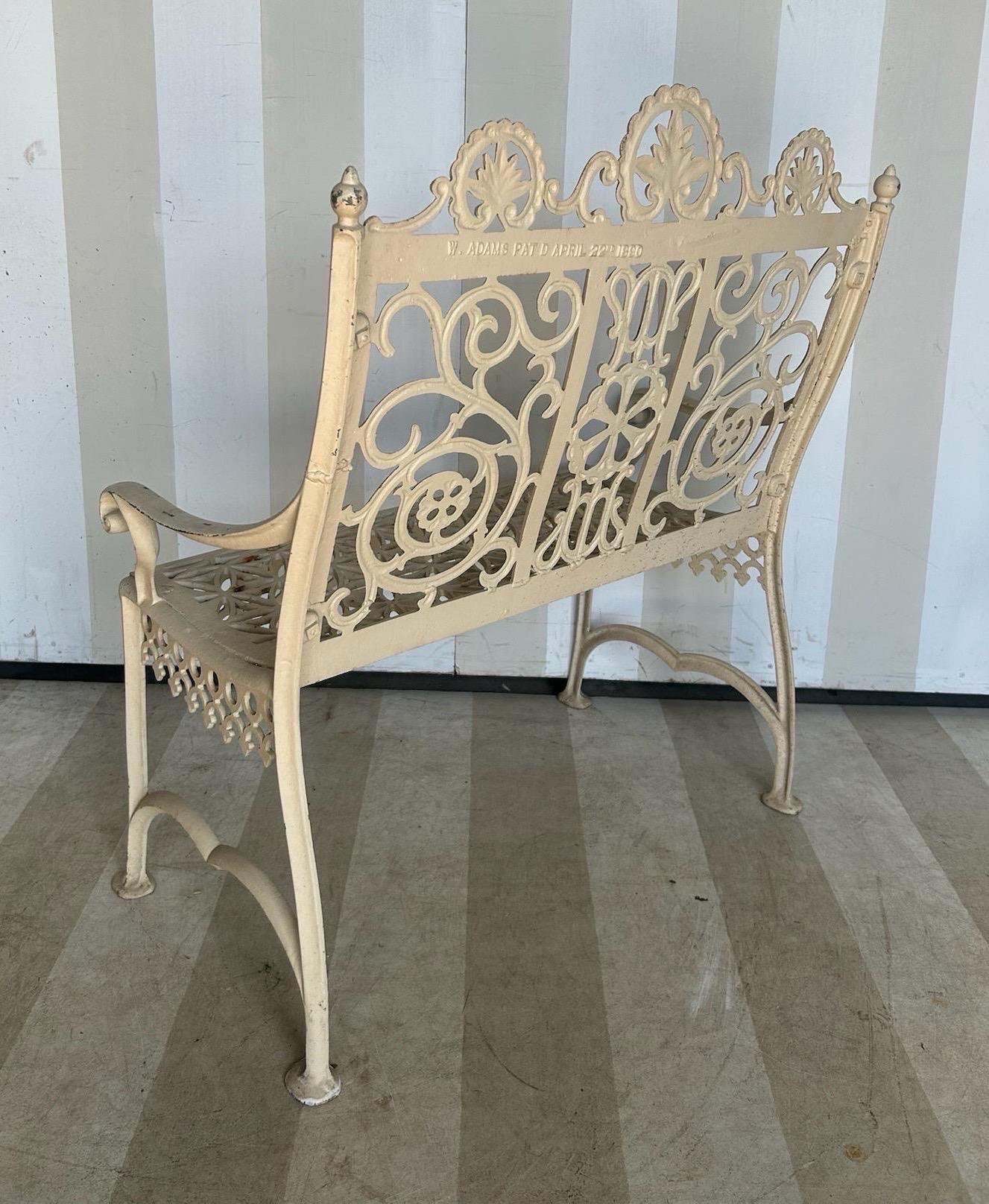Late 19th Century Philadelphia Cast Iron Bench signed William Adams For Sale 7