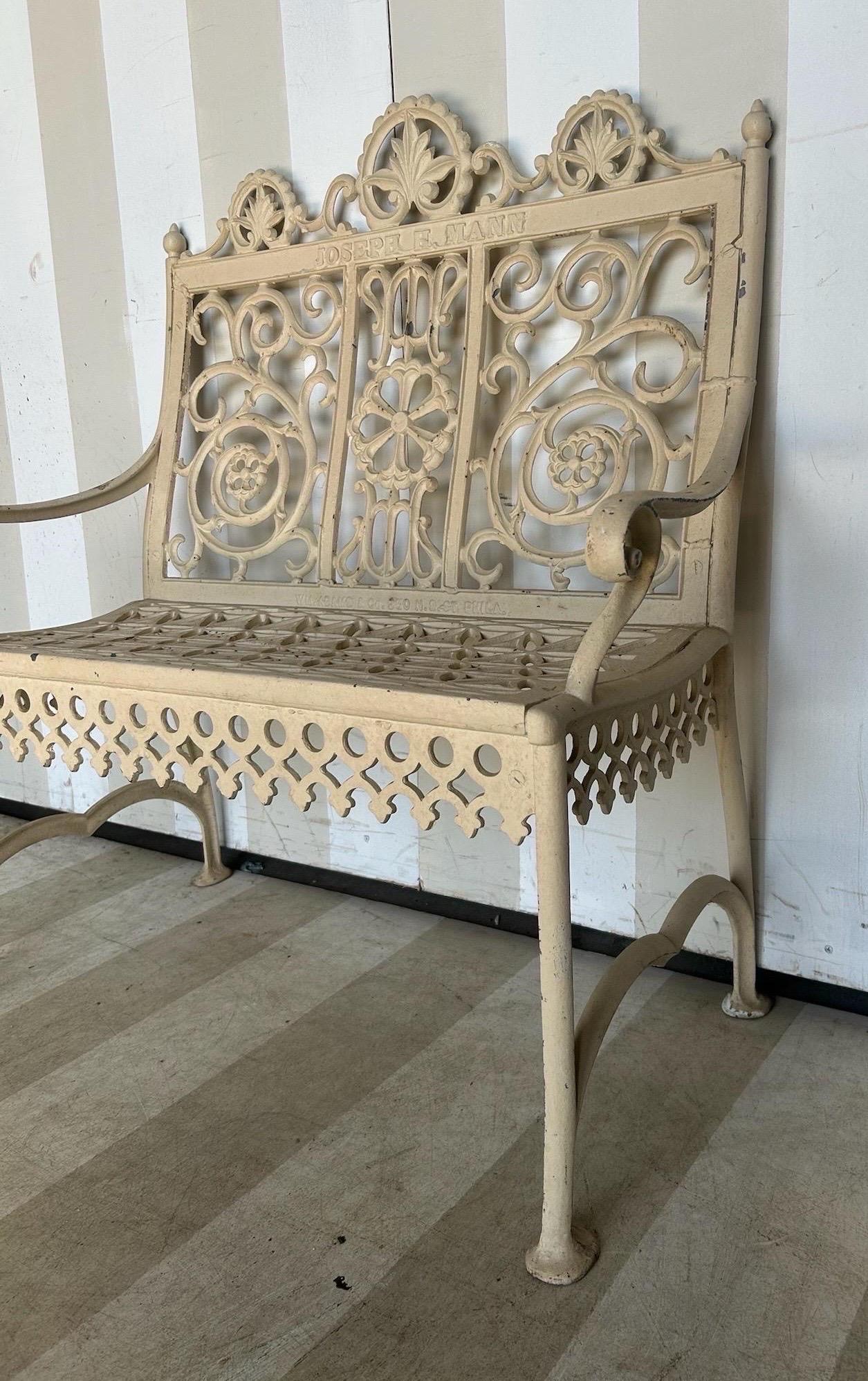Late 19th Century Philadelphia Cast Iron Bench signed William Adams In Good Condition For Sale In Richmond, VA