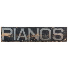 Late 19th Century Pianos Trade American Folk Art Trade Sign 8 Feet Long